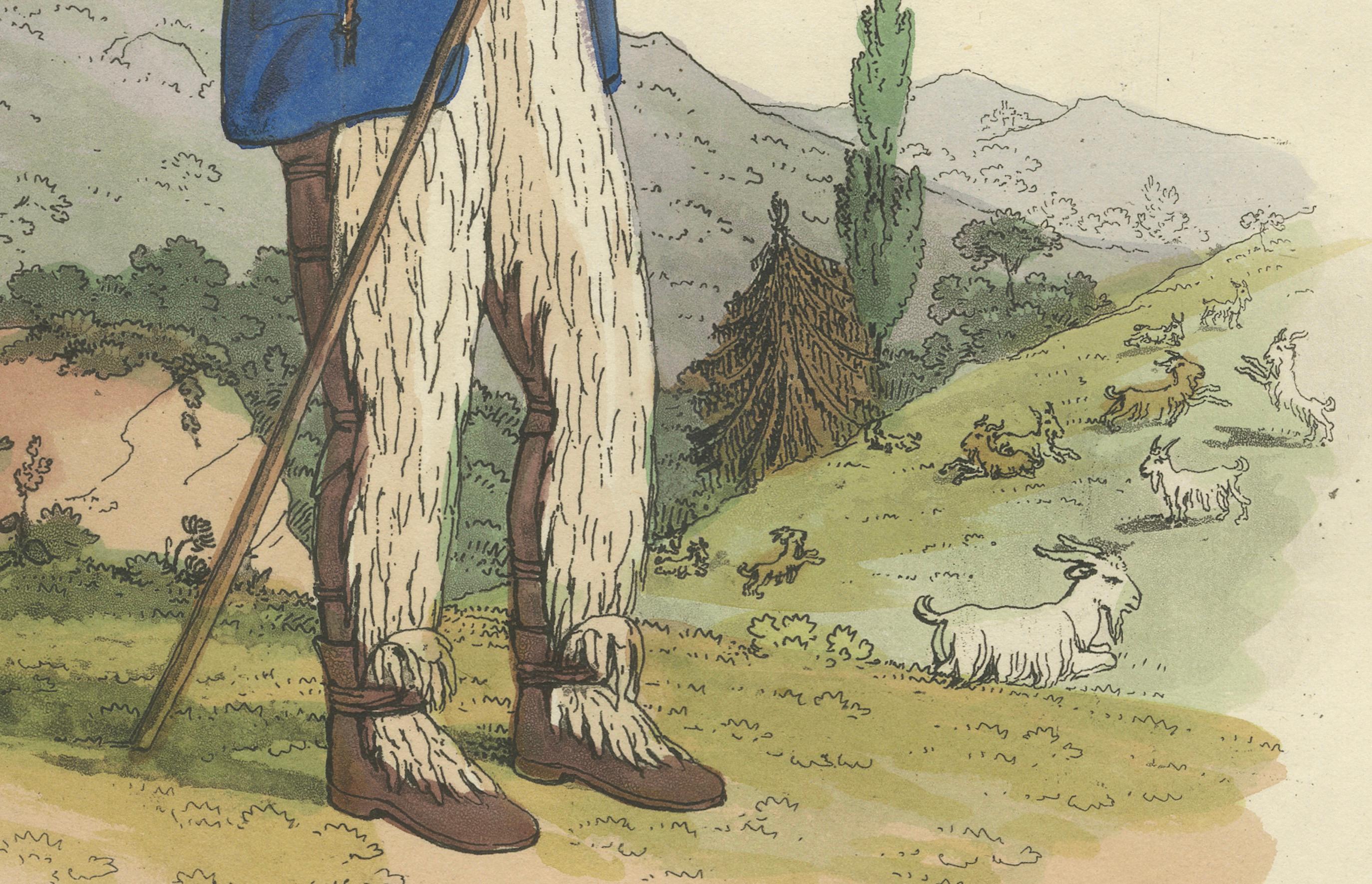 Gravure de costume : Le chevrier italien dans les Hilles, gravure à la main des années 1820 Bon état - En vente à Langweer, NL