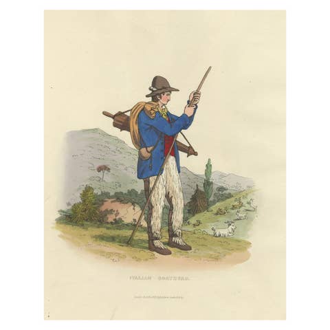 Costume Print: Italian Goatherd in the Hills, 1820s Hand-Colored Engraving