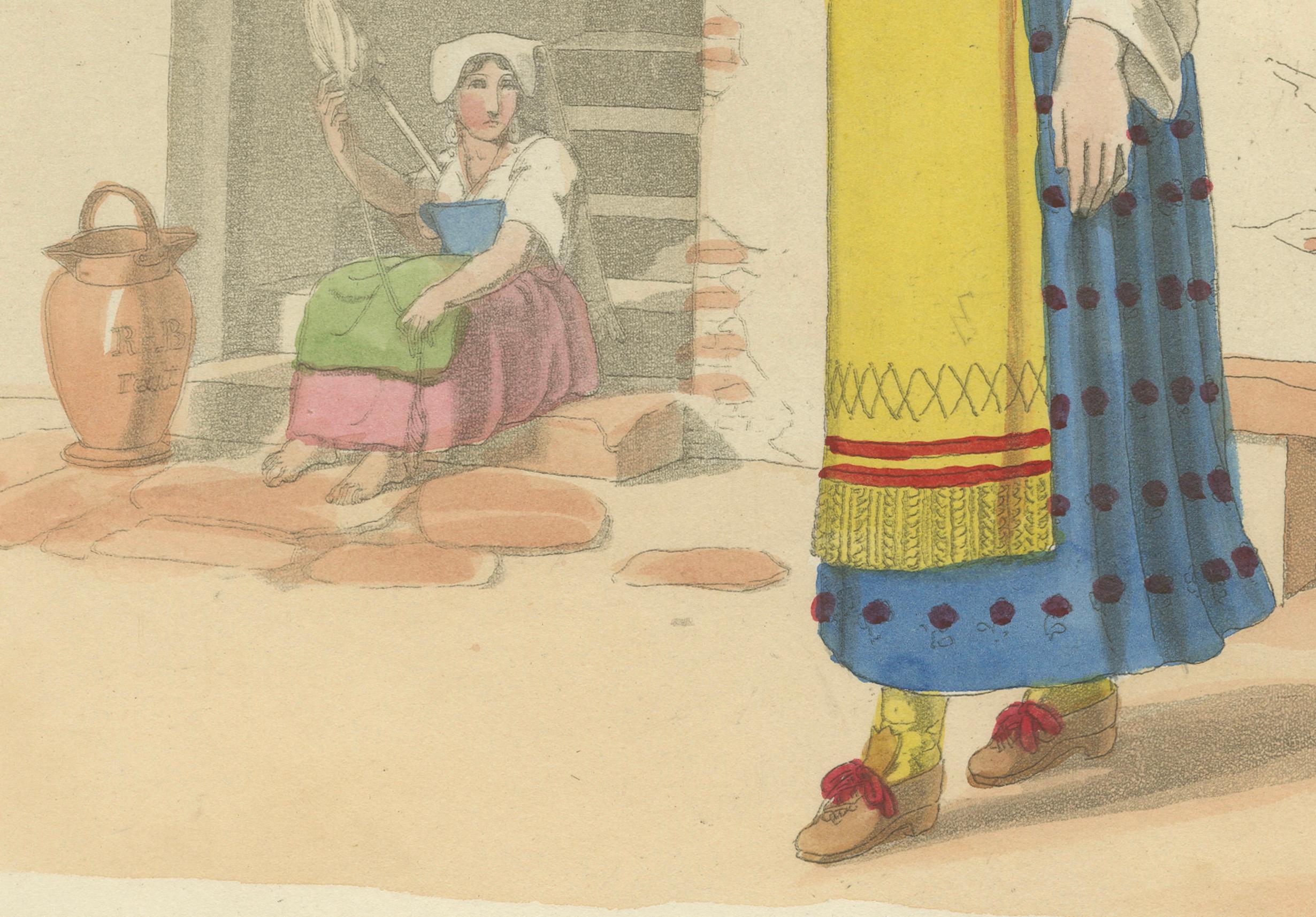 Gravé Gravure en costume d'une femme de Naples avec des raisins, publiée à Londres en 1824 en vente