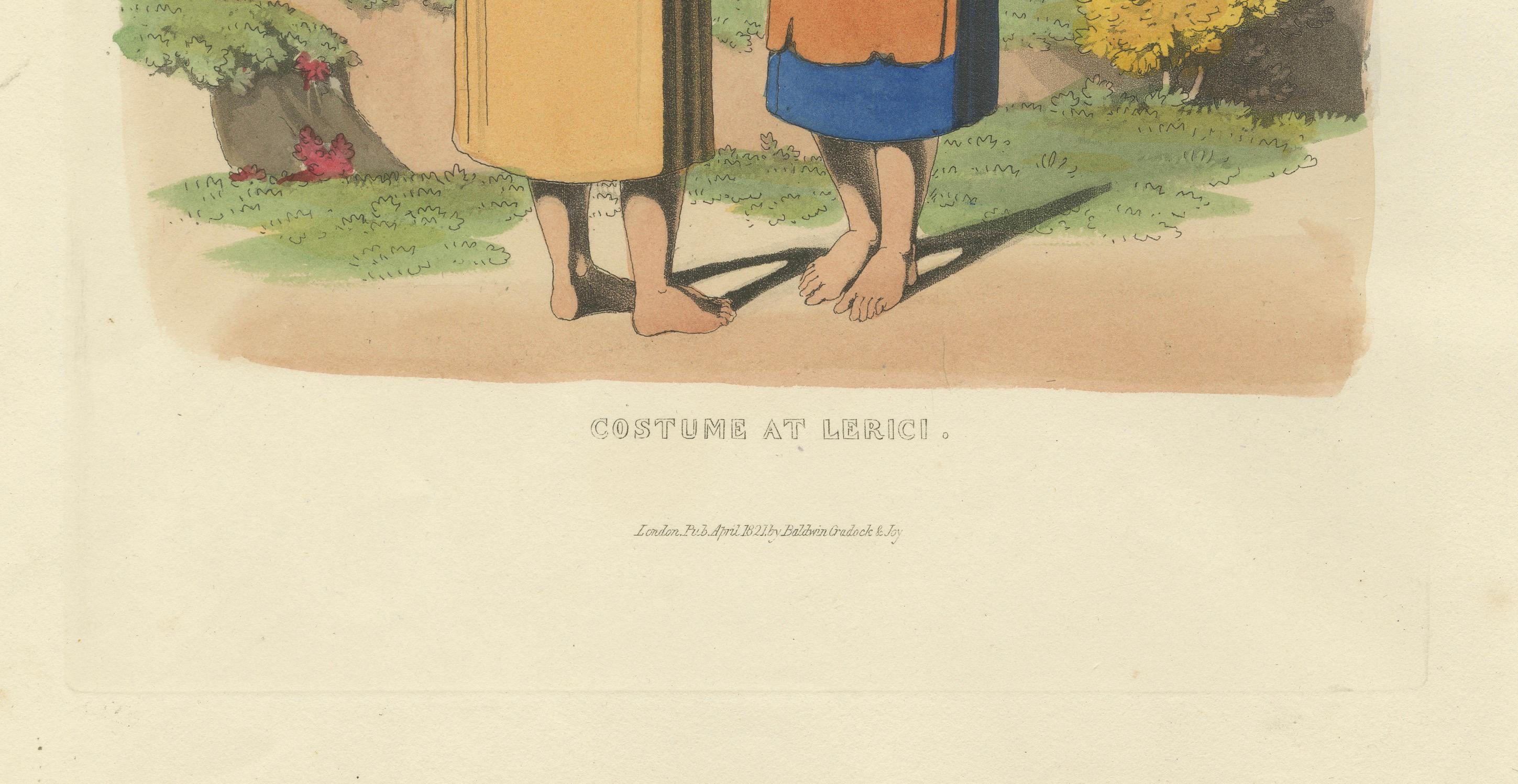 Kostümdruck: Bäuerinnen in Lerici in Italien, Handkolorierter Kupferstich aus den 1820er Jahren im Zustand „Gut“ im Angebot in Langweer, NL
