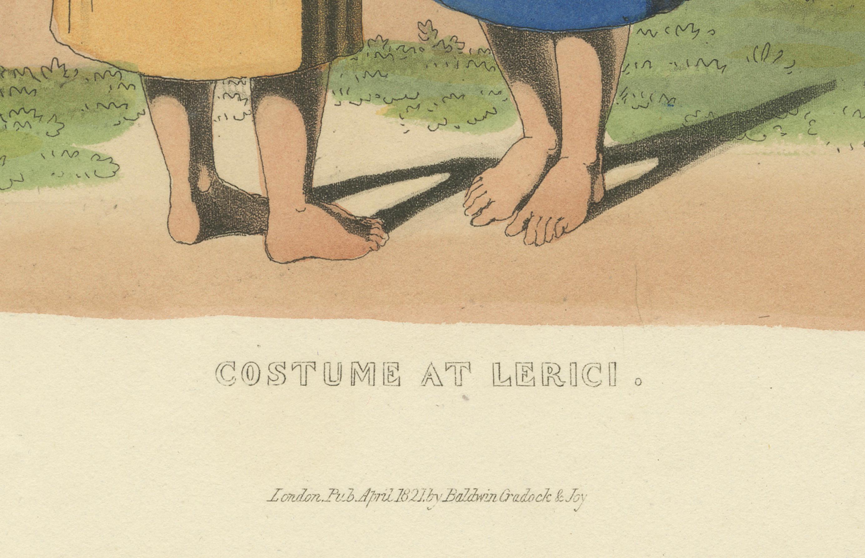 Kostümdruck: Bäuerinnen in Lerici in Italien, Handkolorierter Kupferstich aus den 1820er Jahren (Mittleres 19. Jahrhundert) im Angebot