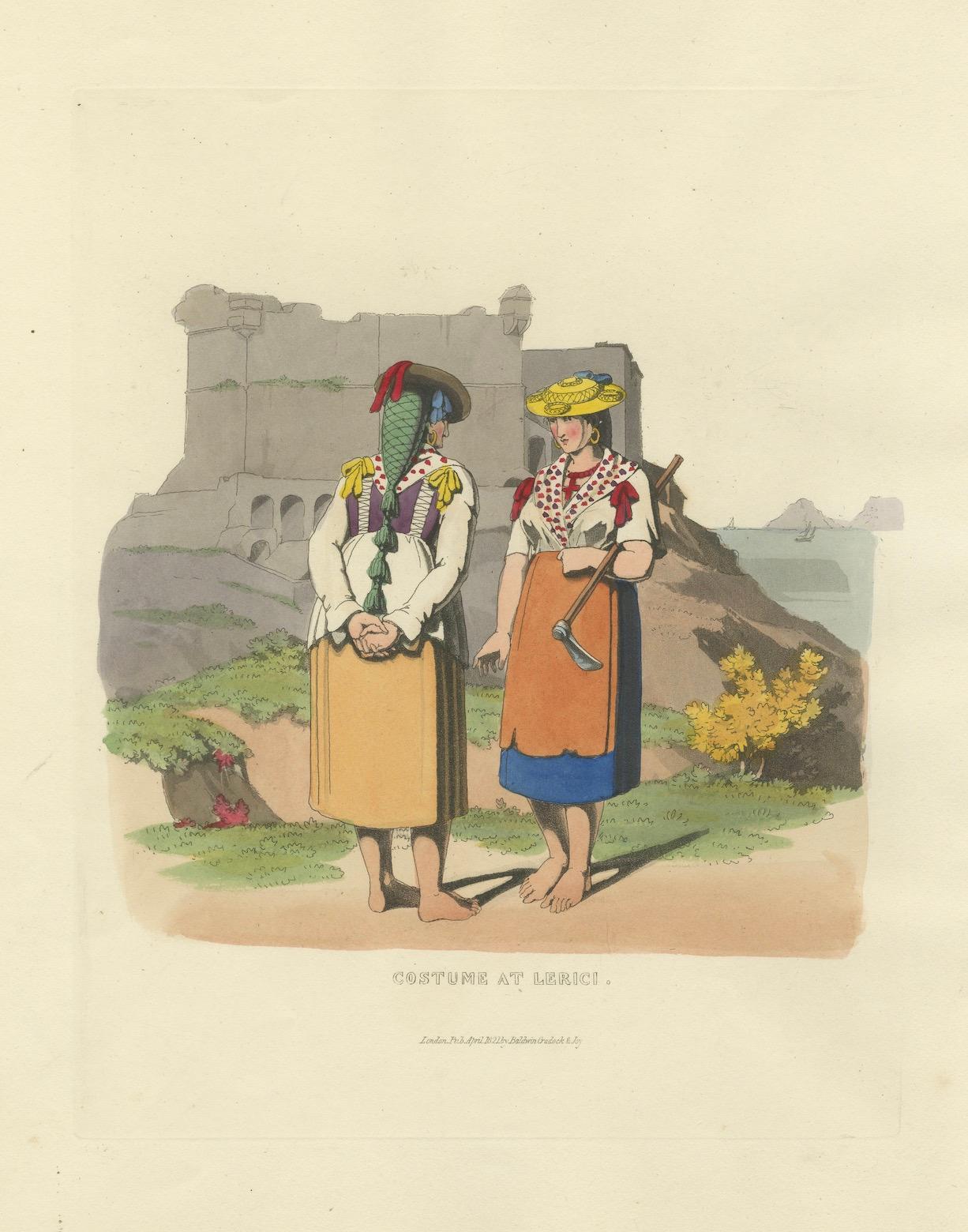 Kostümdruck: Bäuerinnen in Lerici in Italien, Handkolorierter Kupferstich aus den 1820er Jahren im Angebot 2