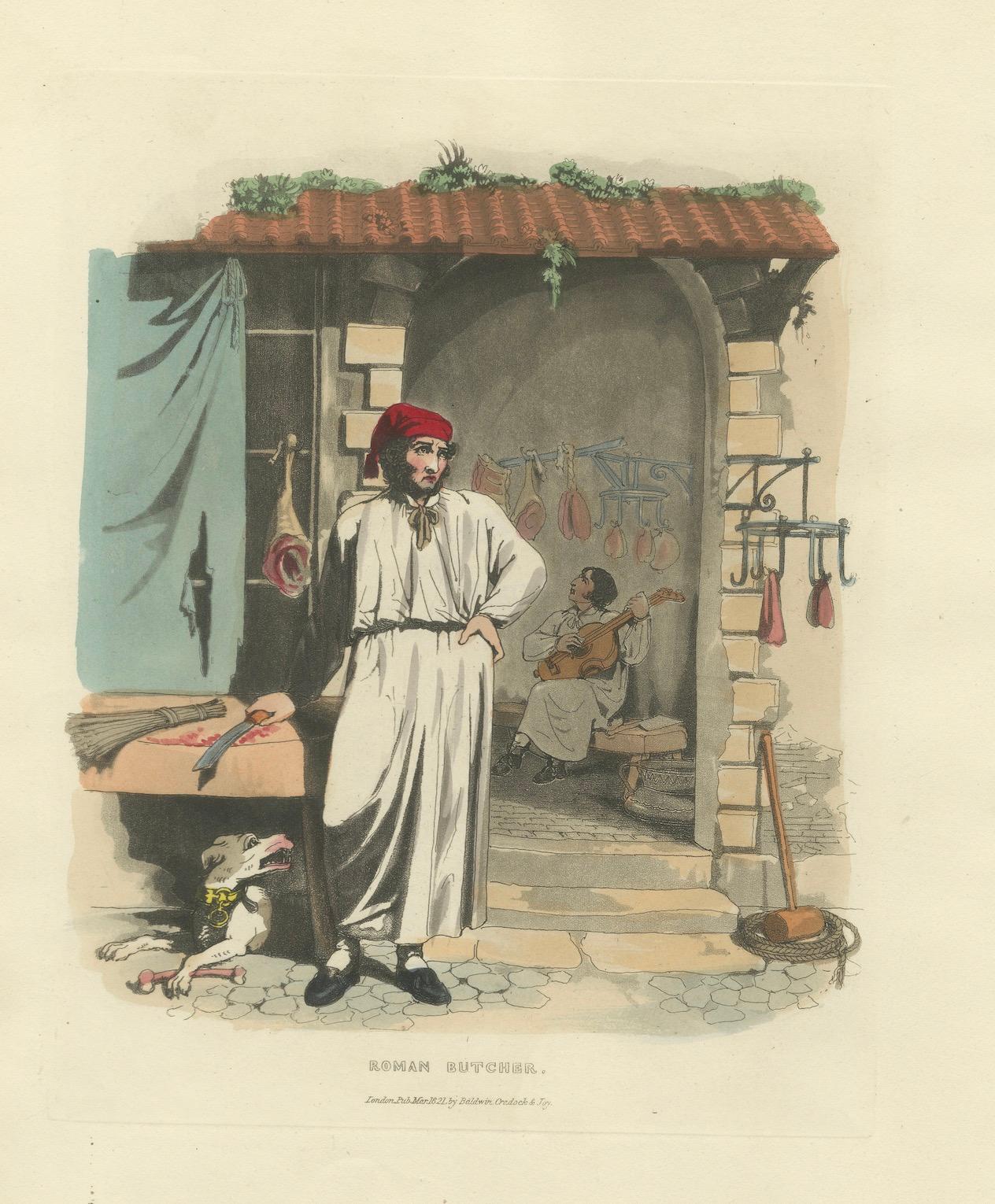Kostümdruck: Römischer Metzger bei der Arbeit, Handkolorierter Kupferstich aus den 1820er Jahren im Angebot 2