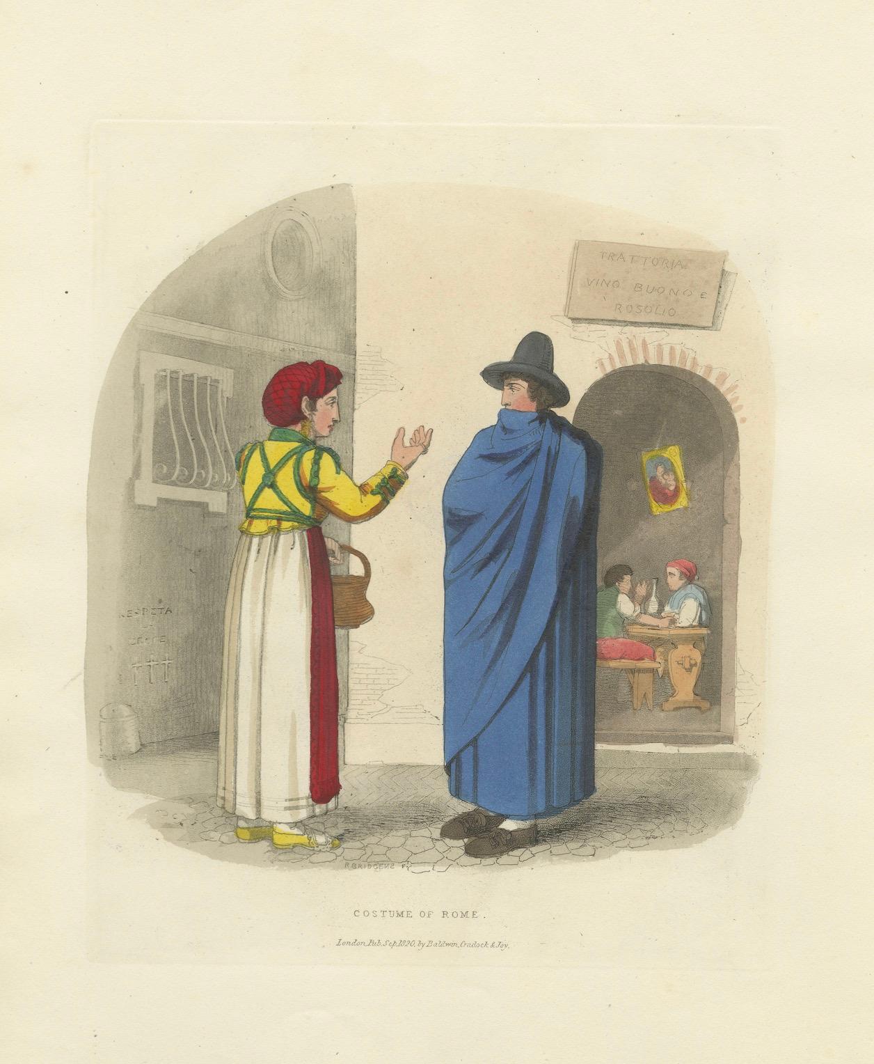 Gravure sur costume : Costume traditionnel de Rome, gravure à la main de 1820 en vente 1