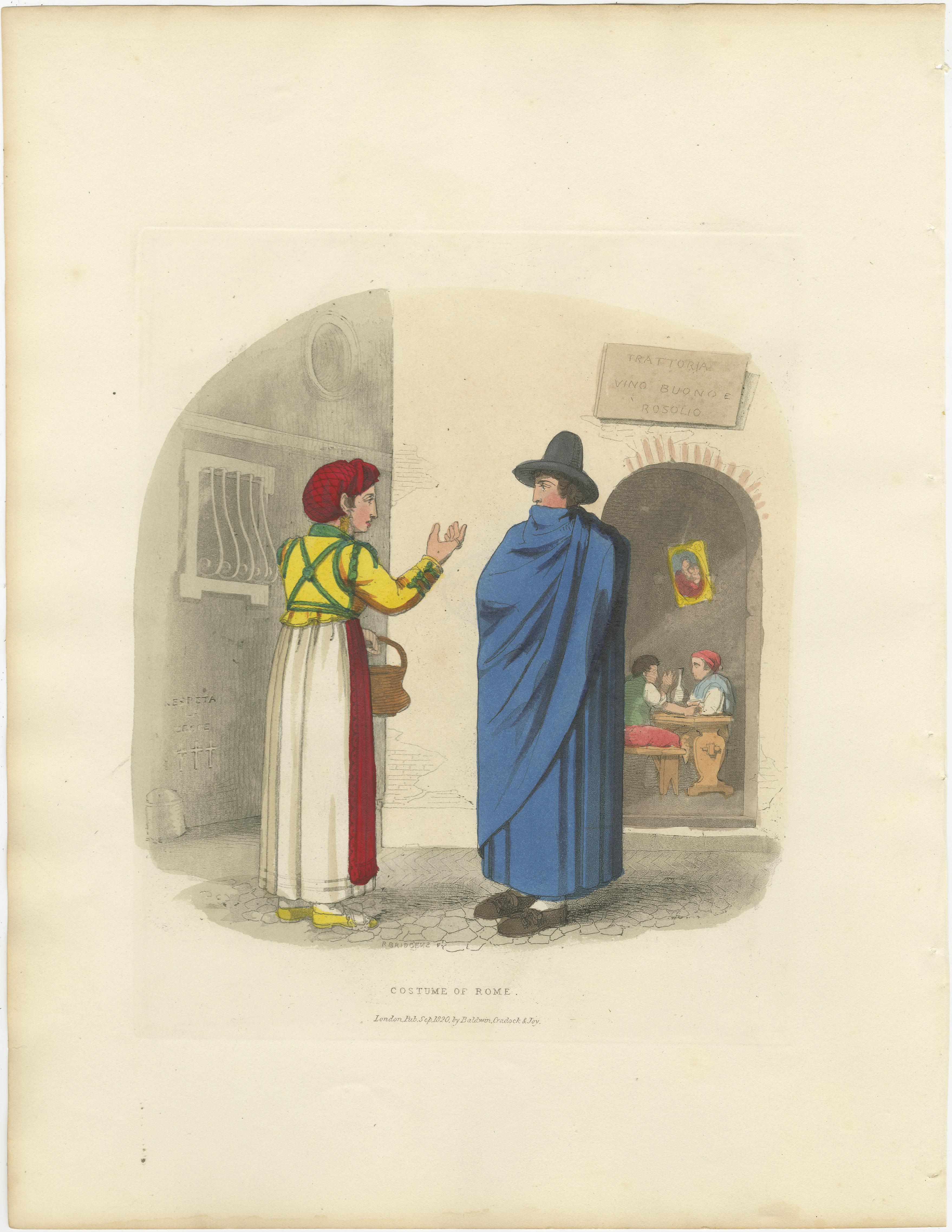Gravure sur costume : Costume traditionnel de Rome, gravure à la main de 1820 en vente 2