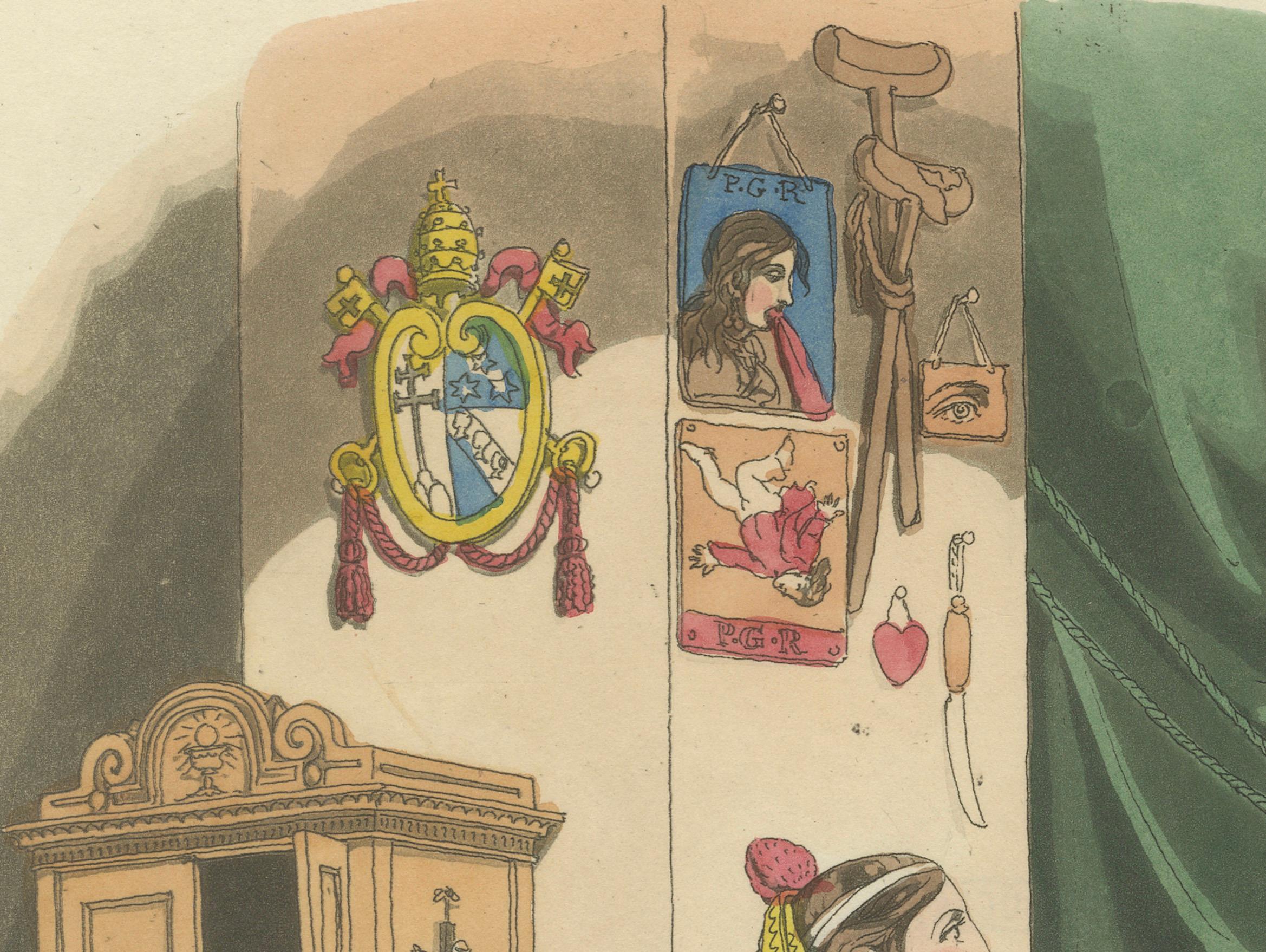 Kostümdruck: Frau bei der Andacht in der Nähe von Florenz, Handkolorierter Kupferstich aus den 1820er Jahren (Papier) im Angebot