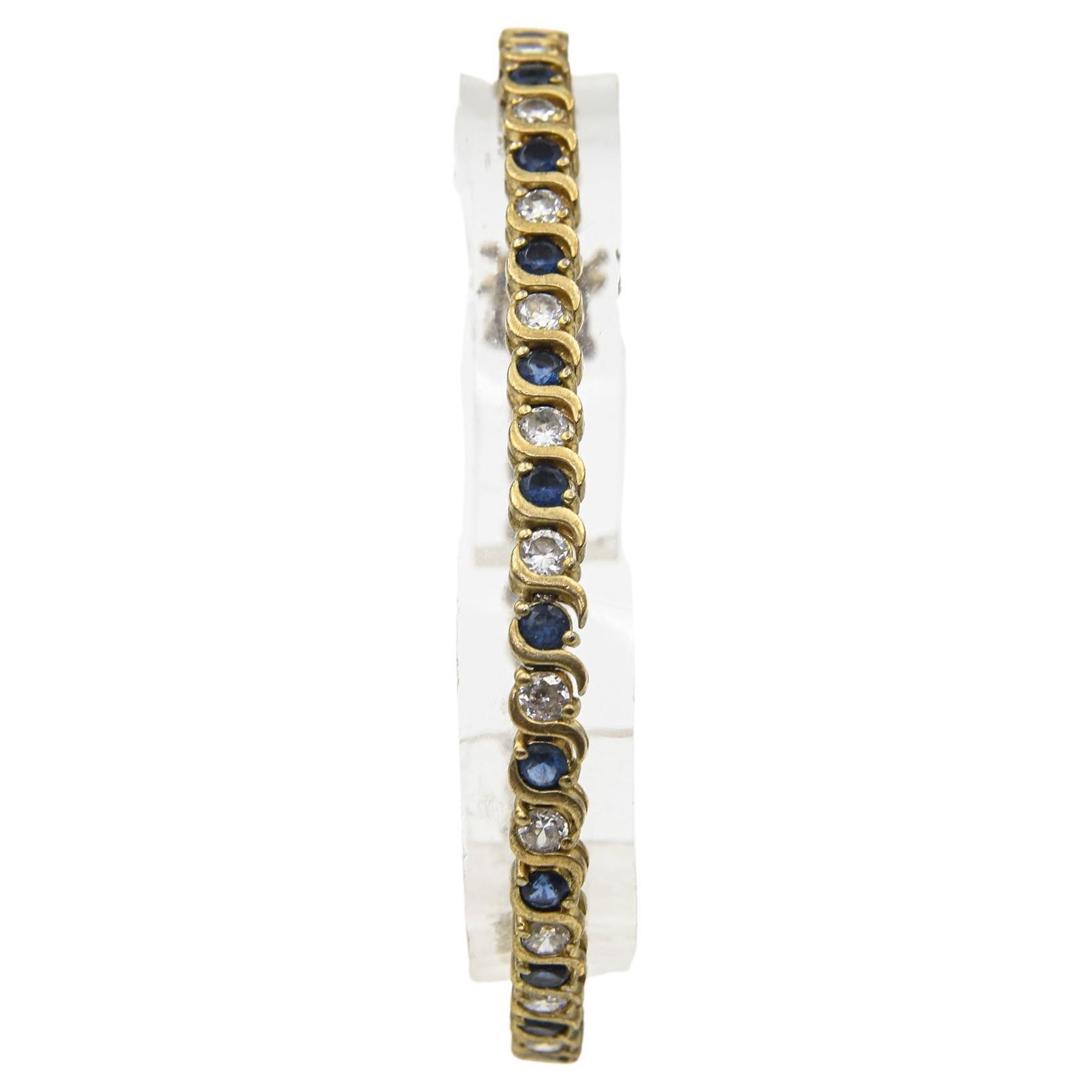 Costume Sapphire and Diamond Tennis Line Gold Tone Bracelet For Sale