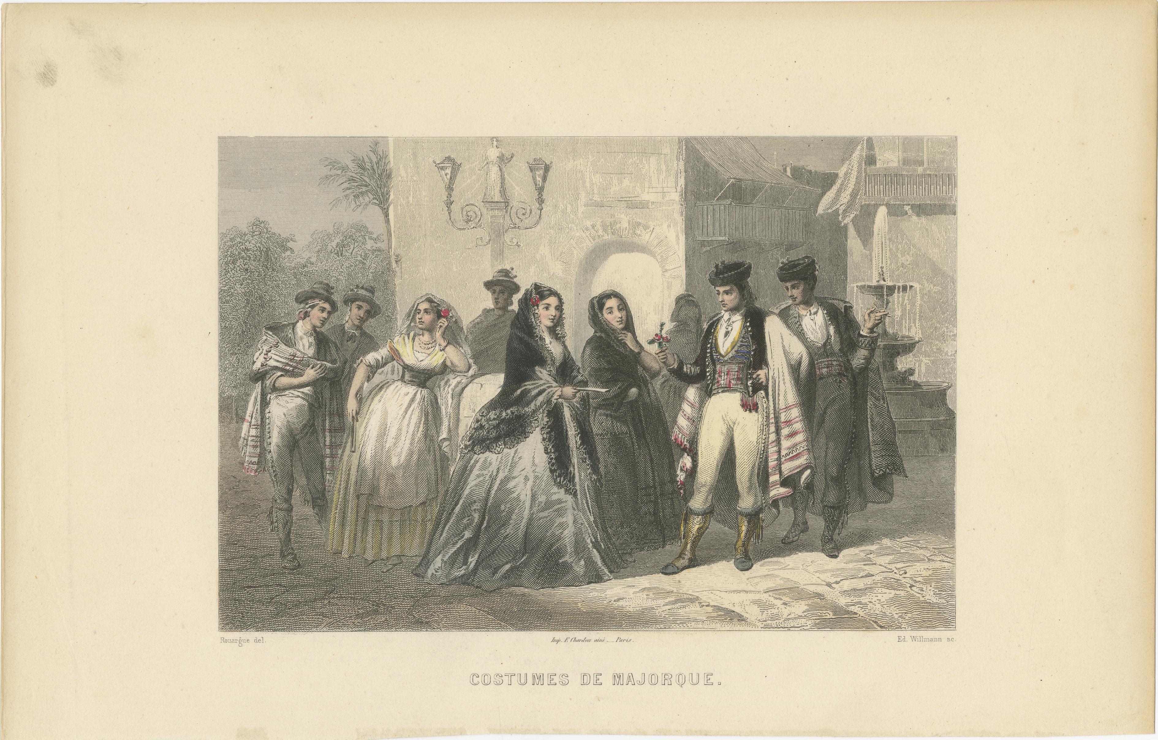 Costumes of Majorca – 19th-Century Hand-Colored Engraving by Ed. Willmann