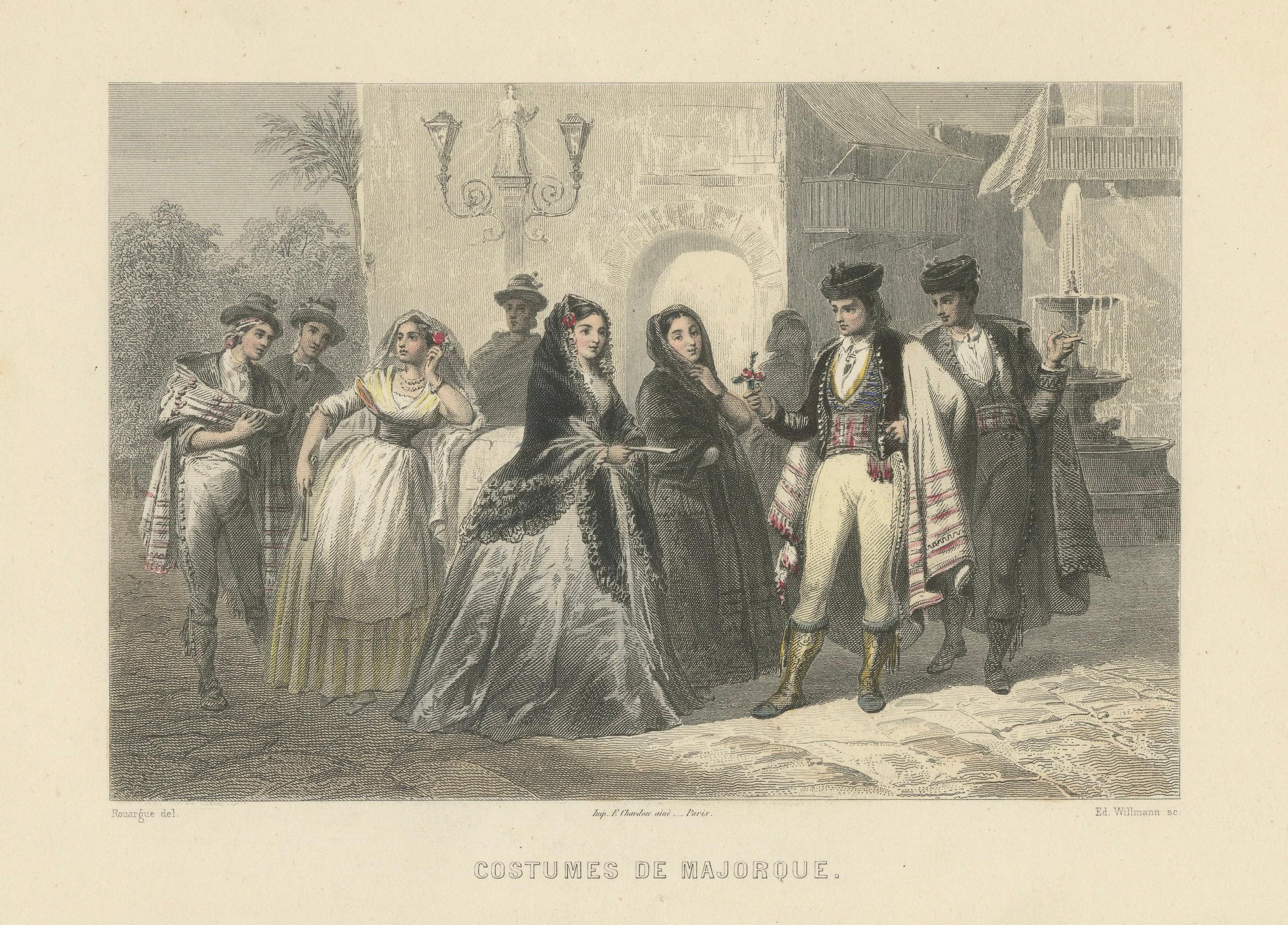 Costumes of Majorca – 19th-Century Hand-Colored Engraving by Ed. Willmann