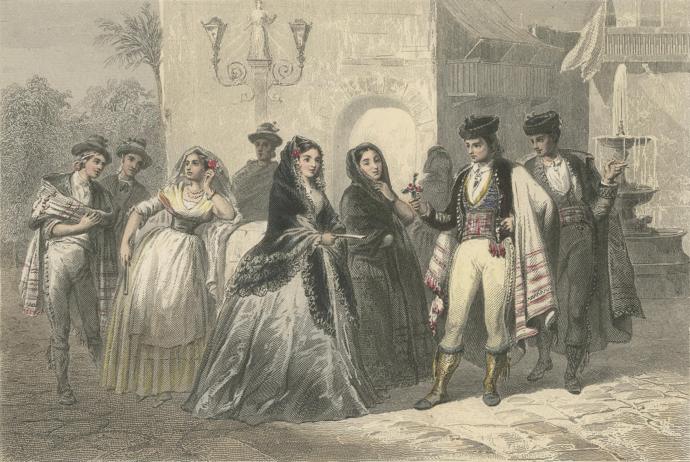 Costumes of Majorca – 19th-Century Hand-Colored Engraving by Ed. Willmann