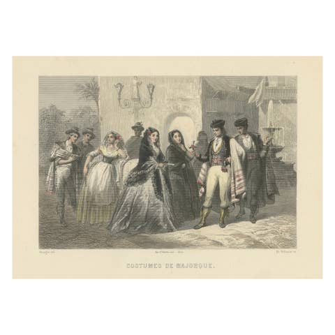 Costumes of Majorca – 19th-Century Hand-Colored Engraving by Ed. Willmann