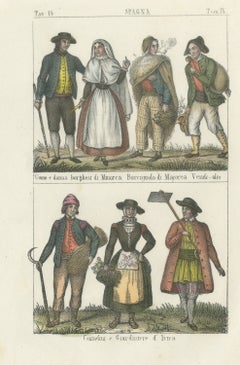 Costumes of Minorca, Majorca and Ibiza, Hand Colored Lithograph, 1842