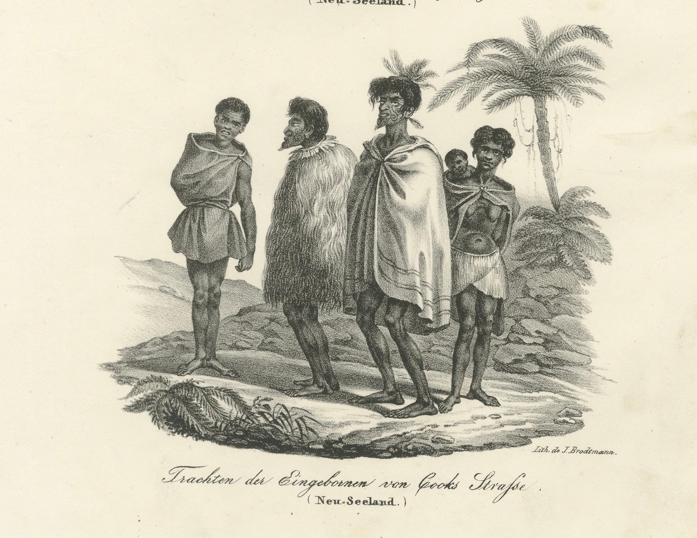 Kostüme des indigenen Volkes, Cape Palliser & Cook Strait, Neuseeland 1836 (Mittleres 19. Jahrhundert) im Angebot