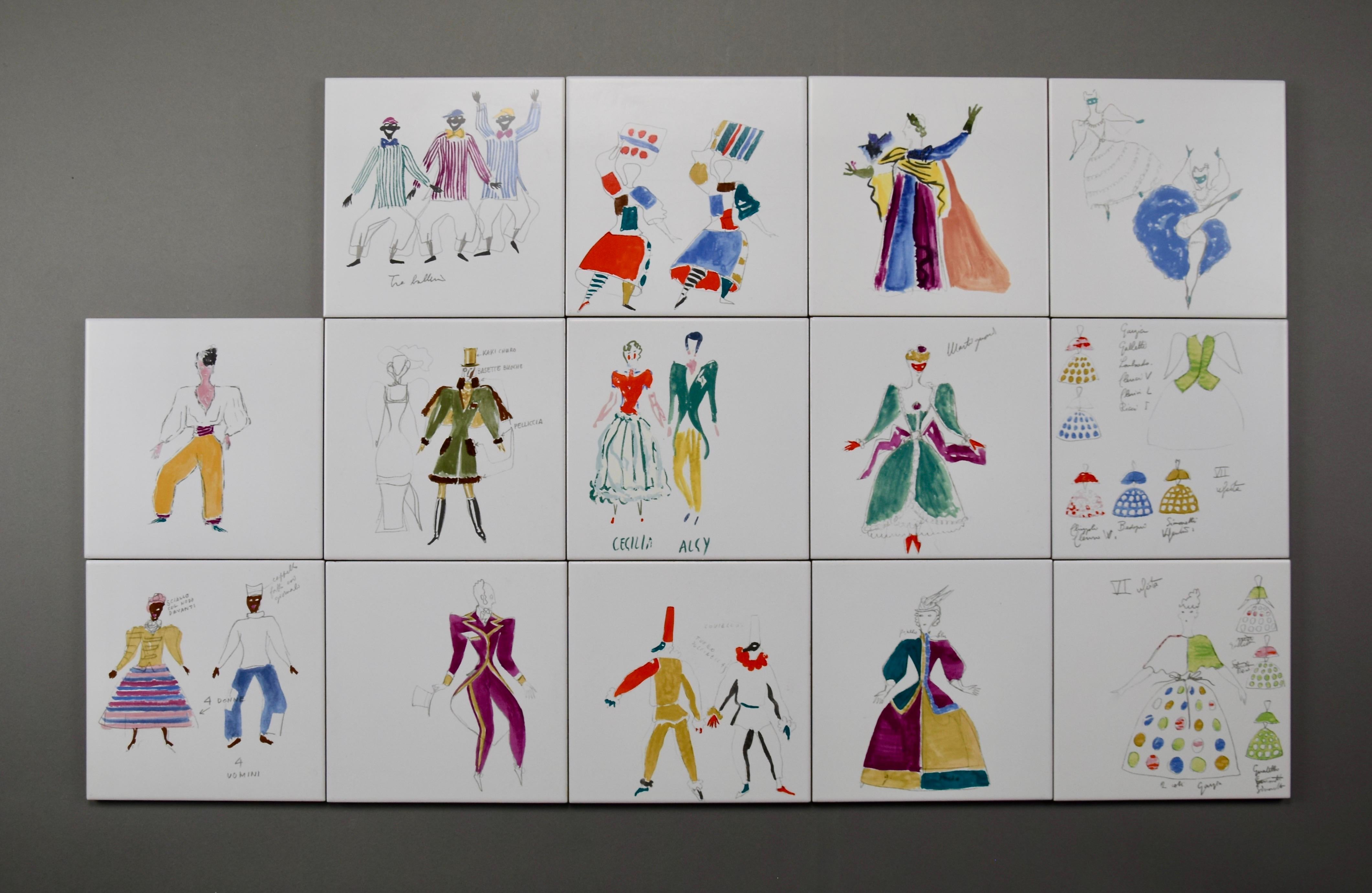 Discover a piece of design history with this rare and exquisite set of ceramic tiles titled Costumi. Designed by the legendary Gio Ponti and produced by Bardelli Ceramica in the 1980s, this collection captures the artistic essence and innovation of