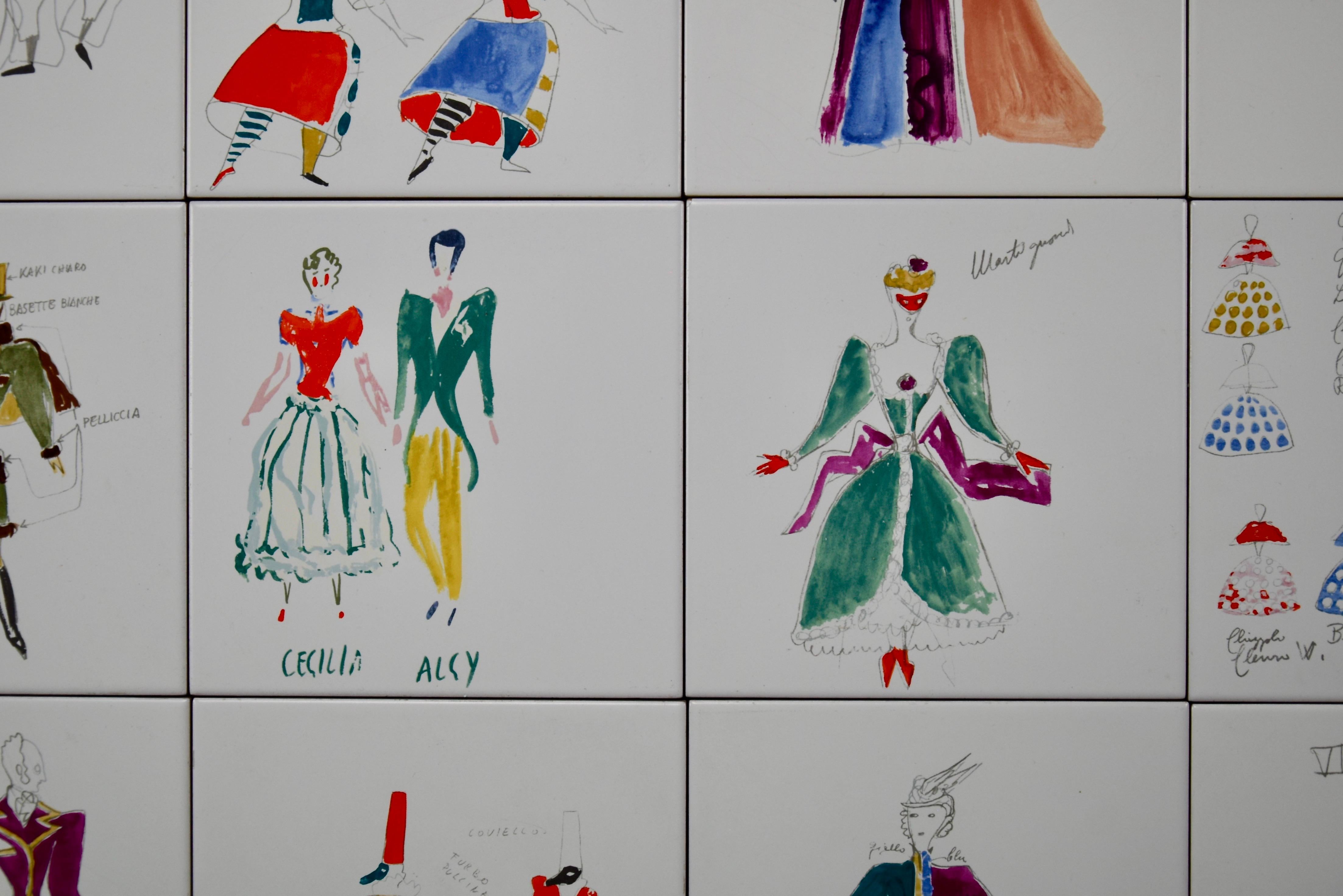 Mid-Century Modern Costumi Ceramic Tiles by Giò Ponti for Bardelli Ceramica For Sale