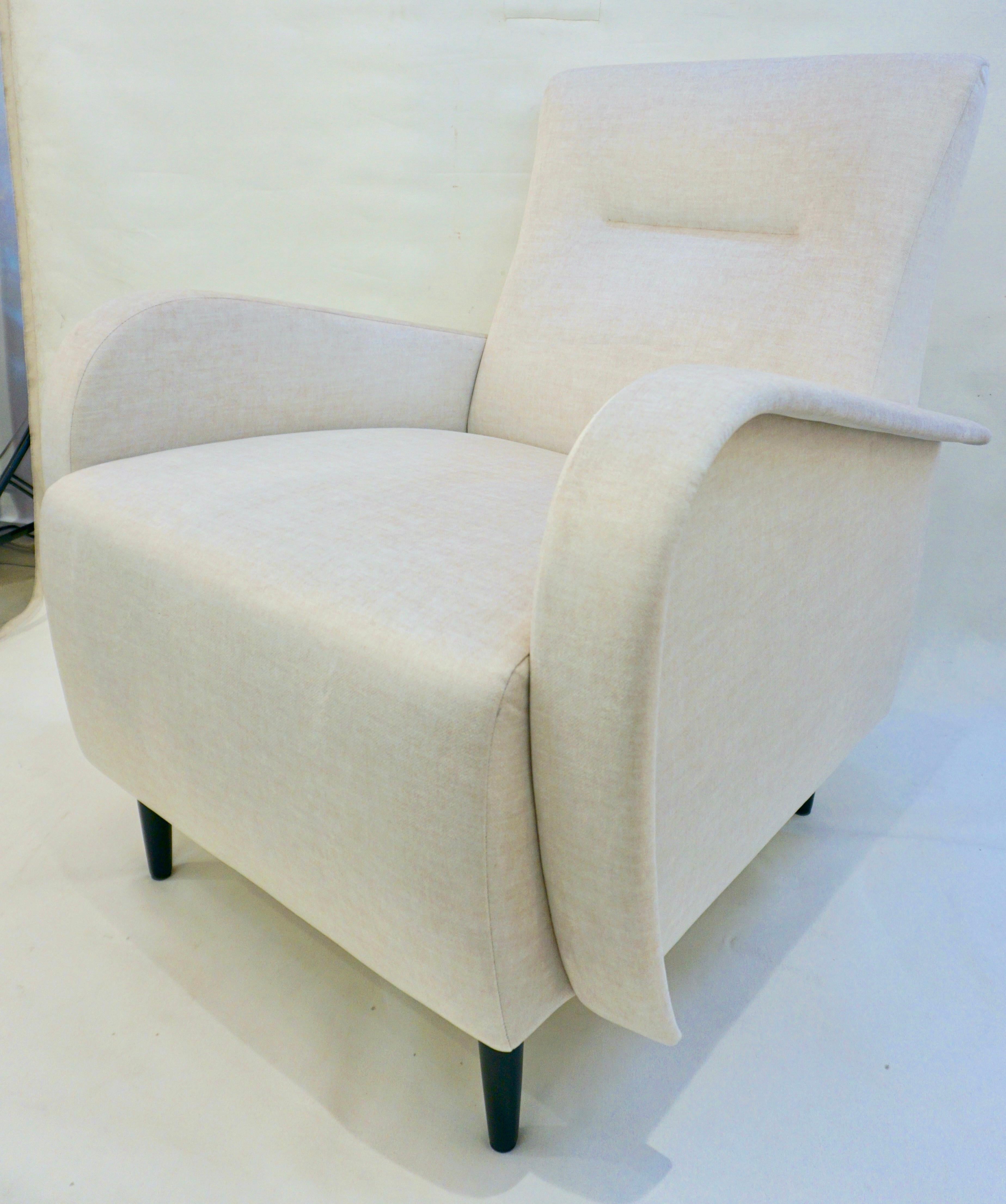 Cosulich Interiors Italian Custom Pair of Modern Camel Cream Velvet Armchairs For Sale 4