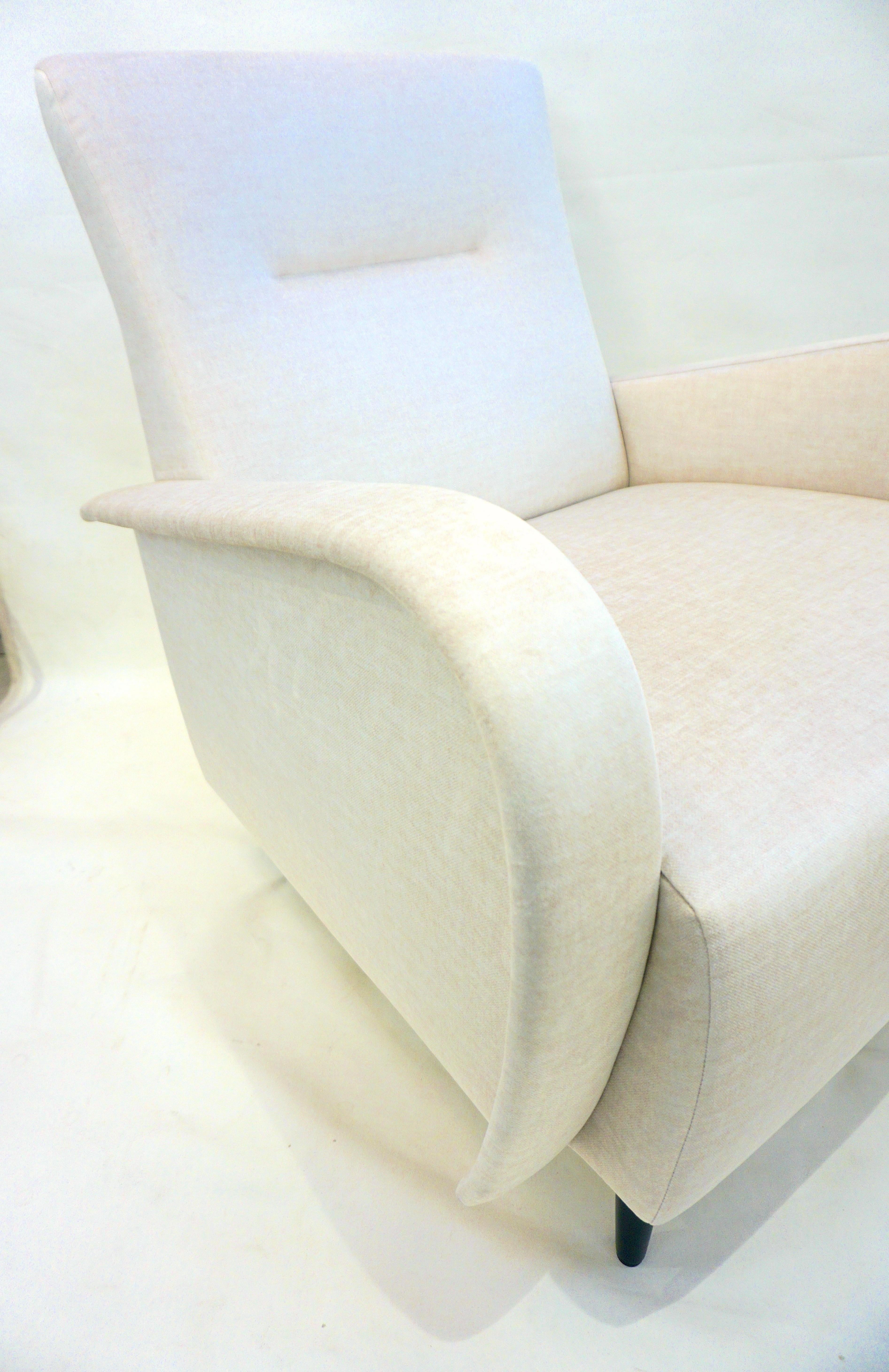 Cosulich Interiors Italian Custom Pair of Modern Camel Cream Velvet Armchairs For Sale 11