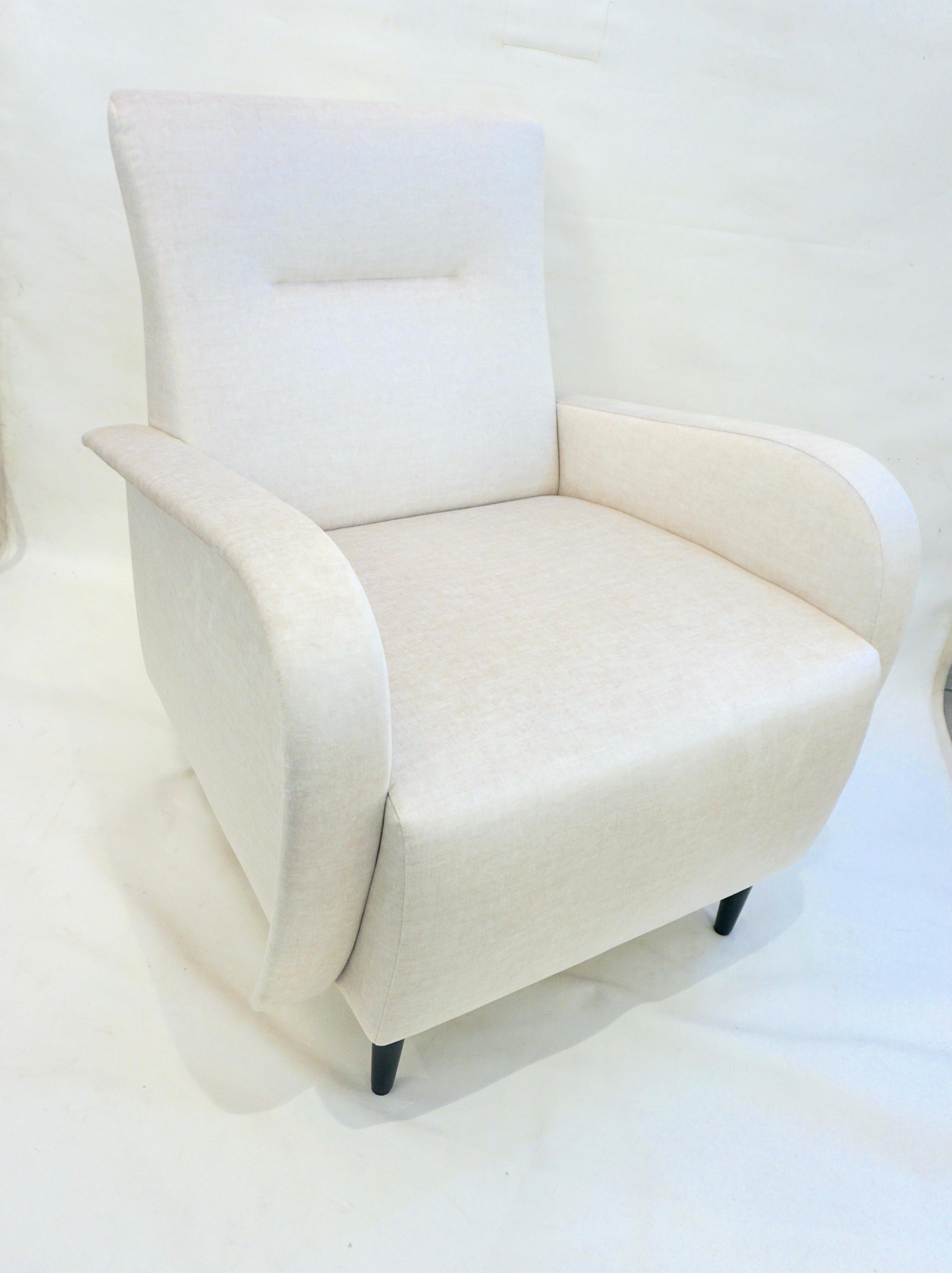 Cosulich Interiors Italian Custom Pair of Modern Camel Cream Velvet Armchairs For Sale 12