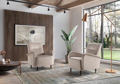 Cosulich Interiors Italian Custom Pair of Modern Camel Cream Velvet Armchairs