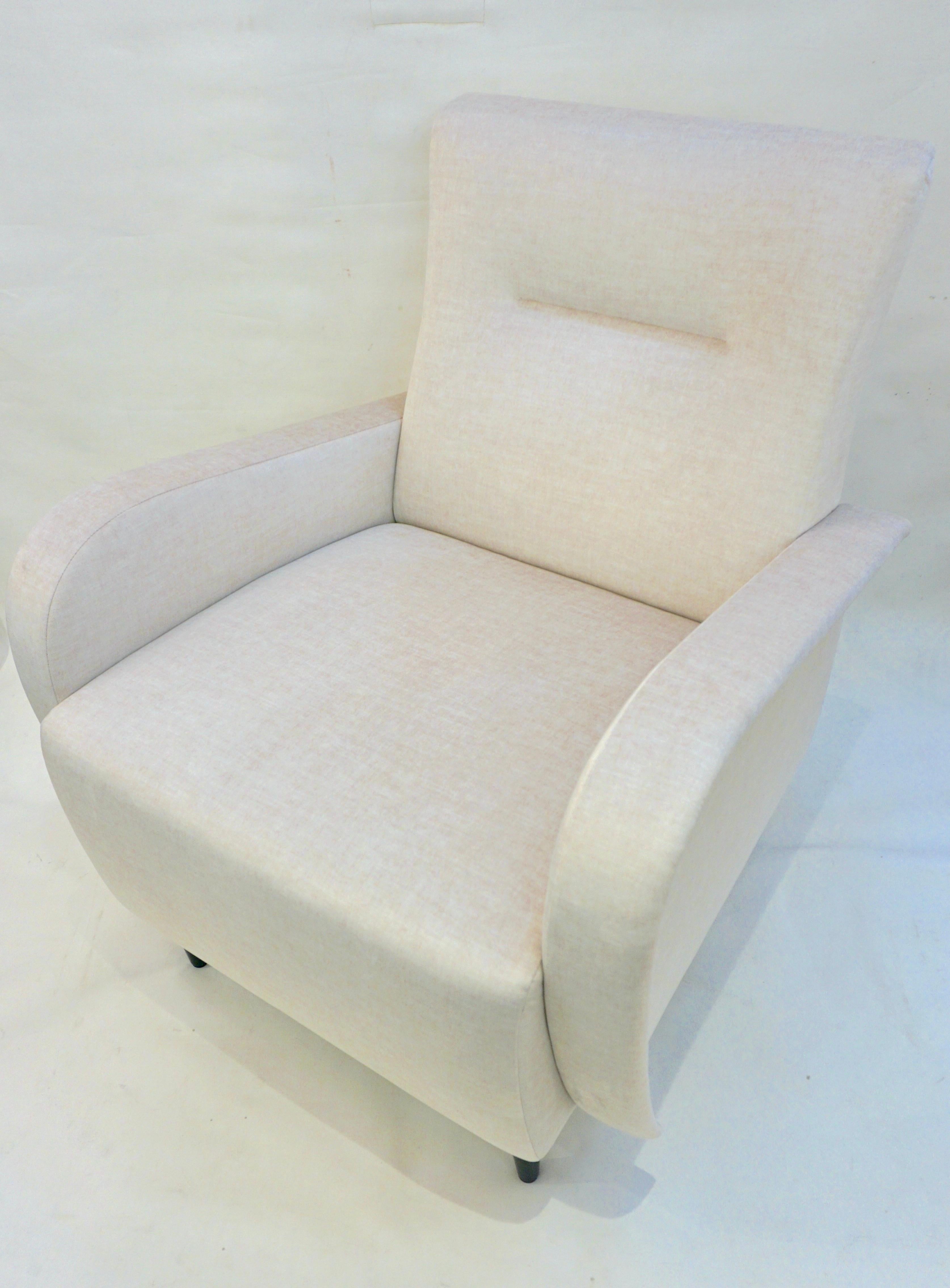 Cosulich Interiors Italian Custom Pair of Modern Camel Cream Velvet Armchairs For Sale 14