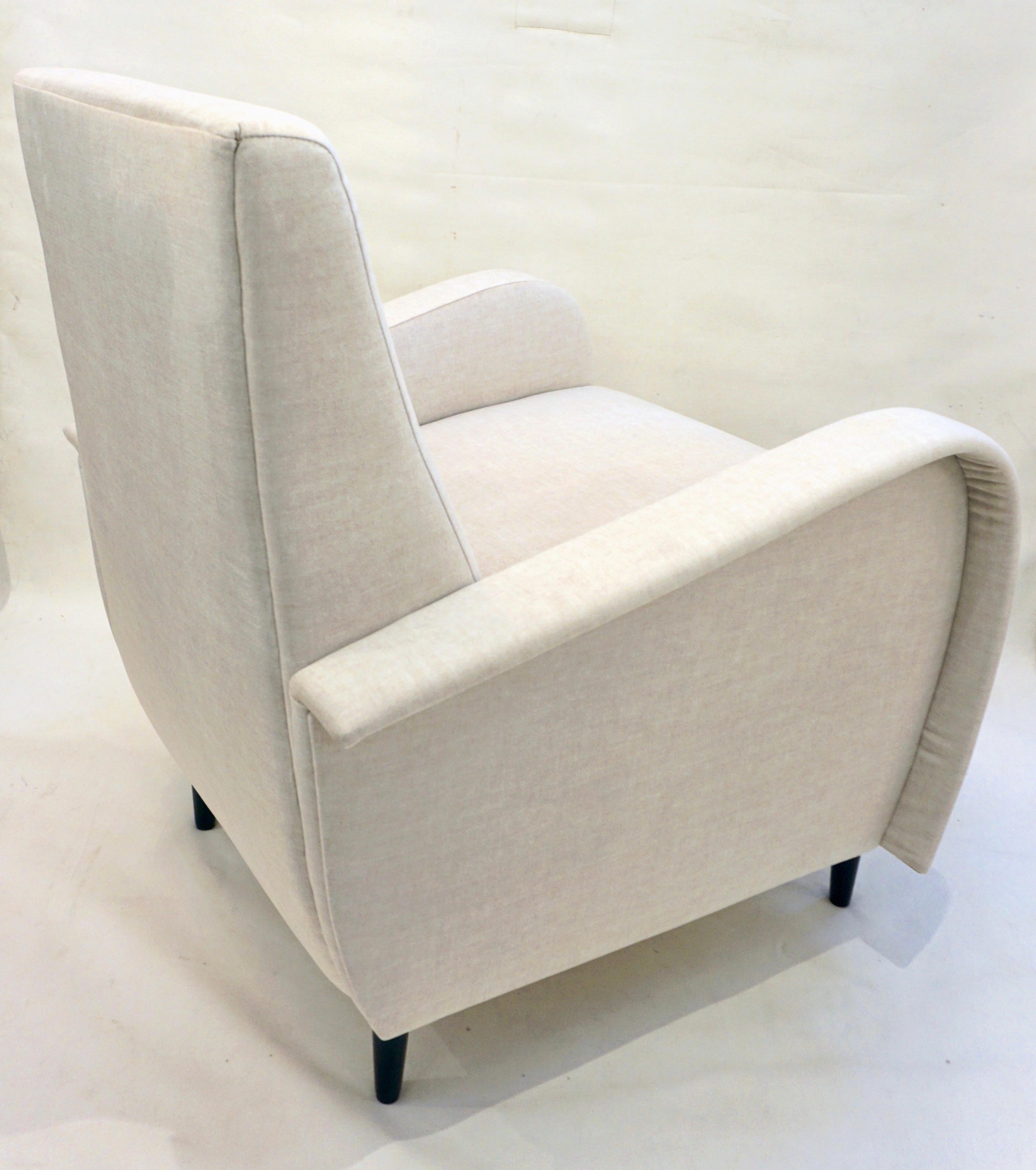 Organic Modern Cosulich Interiors Italian Custom Pair of Modern Camel Cream Velvet Armchairs For Sale