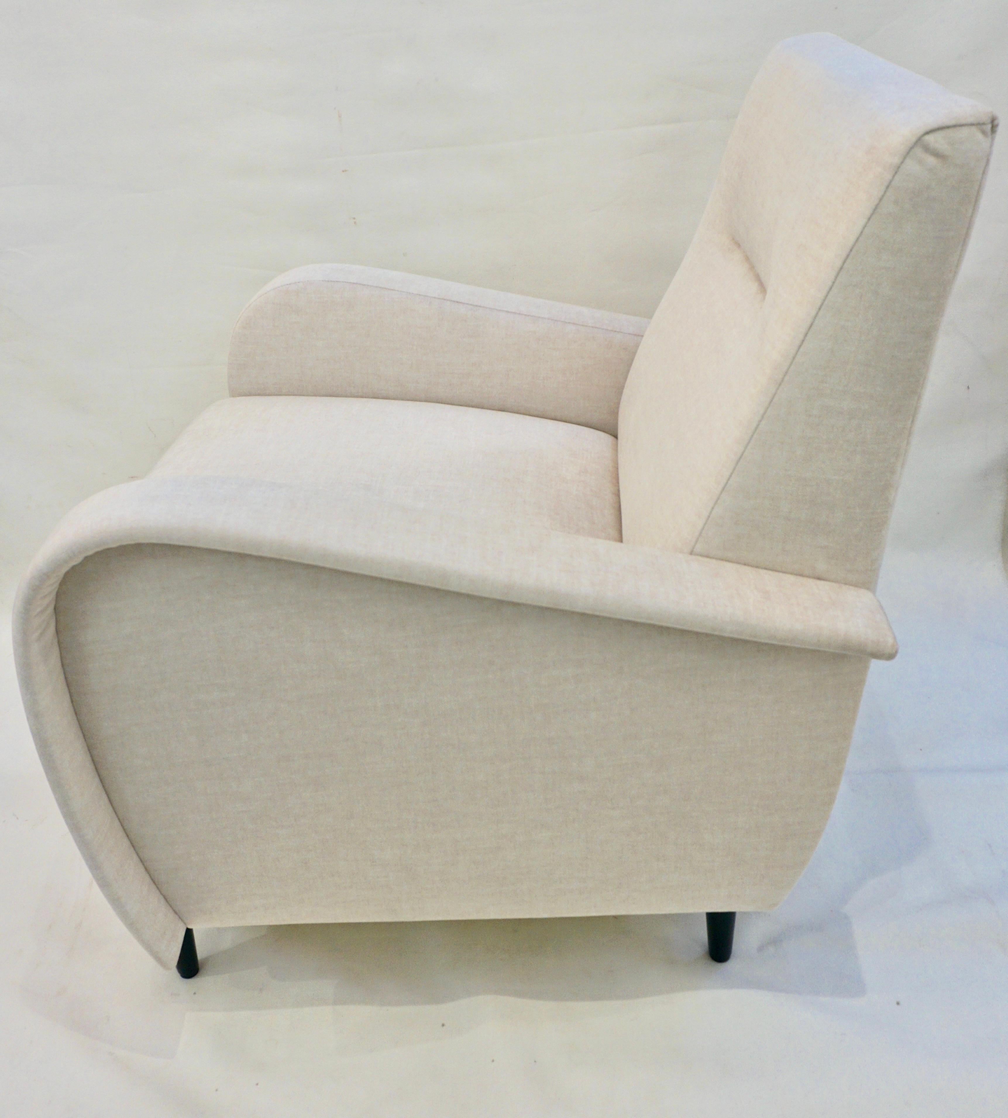 Hand-Crafted Cosulich Interiors Italian Custom Pair of Modern Camel Cream Velvet Armchairs For Sale