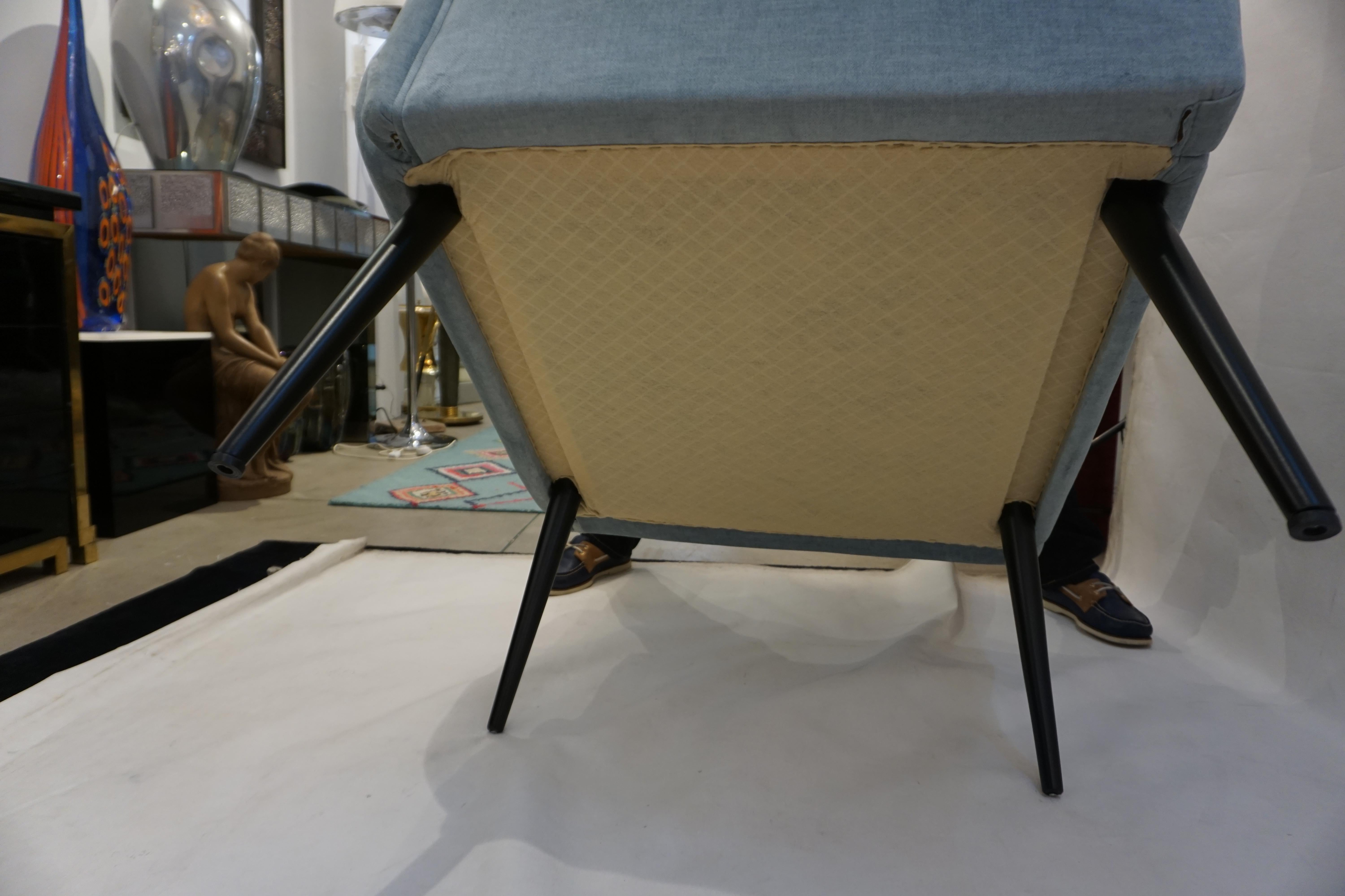 Cosulich Interiors Italian Mid-Century Modern Style Pair of Aquamarine Armchairs For Sale 2