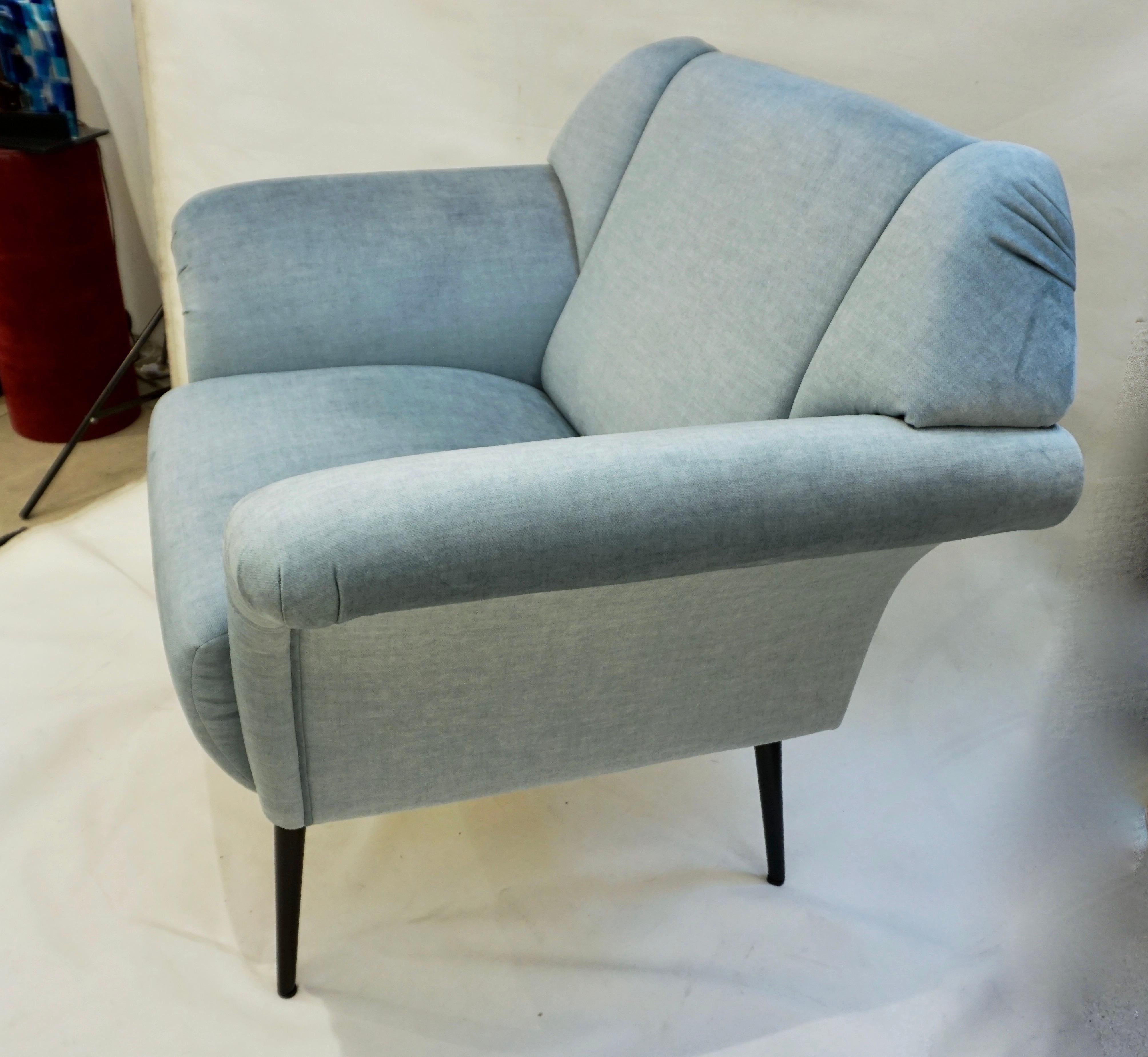 Organic Modern Cosulich Interiors Italian Mid-Century Modern Style Pair of Aquamarine Armchairs For Sale