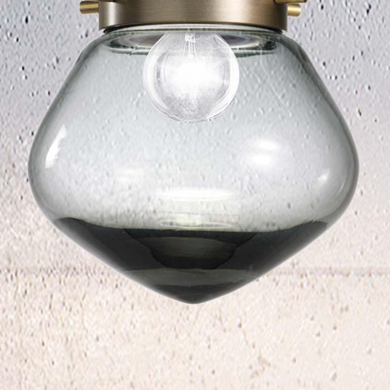 Cosulich Interiors Italian Modern Smoked Aqua Blown Glass Drop Bronze Pendant For Sale 4