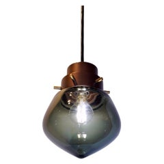 Cosulich Interiors Italian Modern Smoked Aqua Blown Glass Drop Bronze Pendant