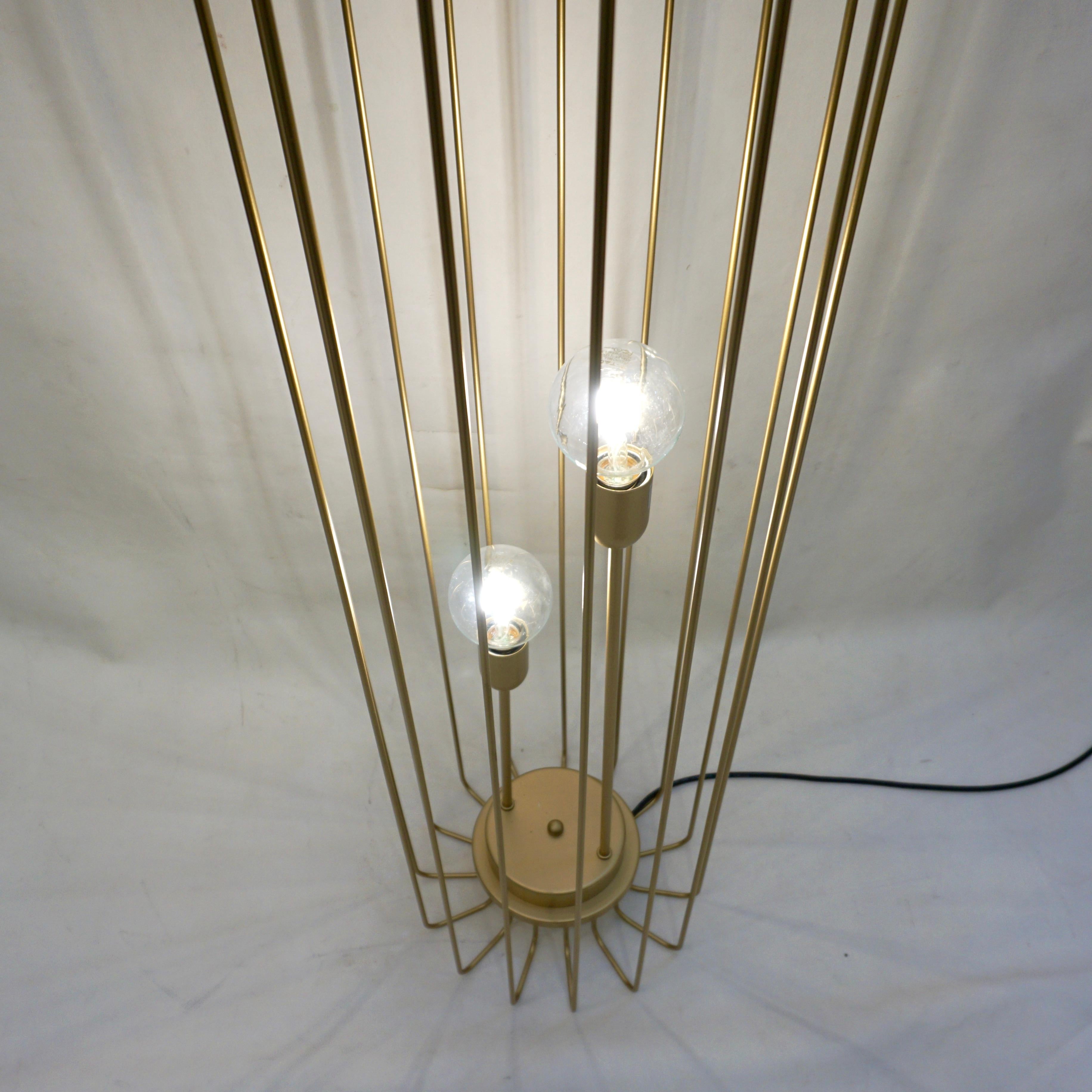 Cosulich Interiors Minimalist Italian Futurist Gold Steel Open Floor Lamp For Sale 4