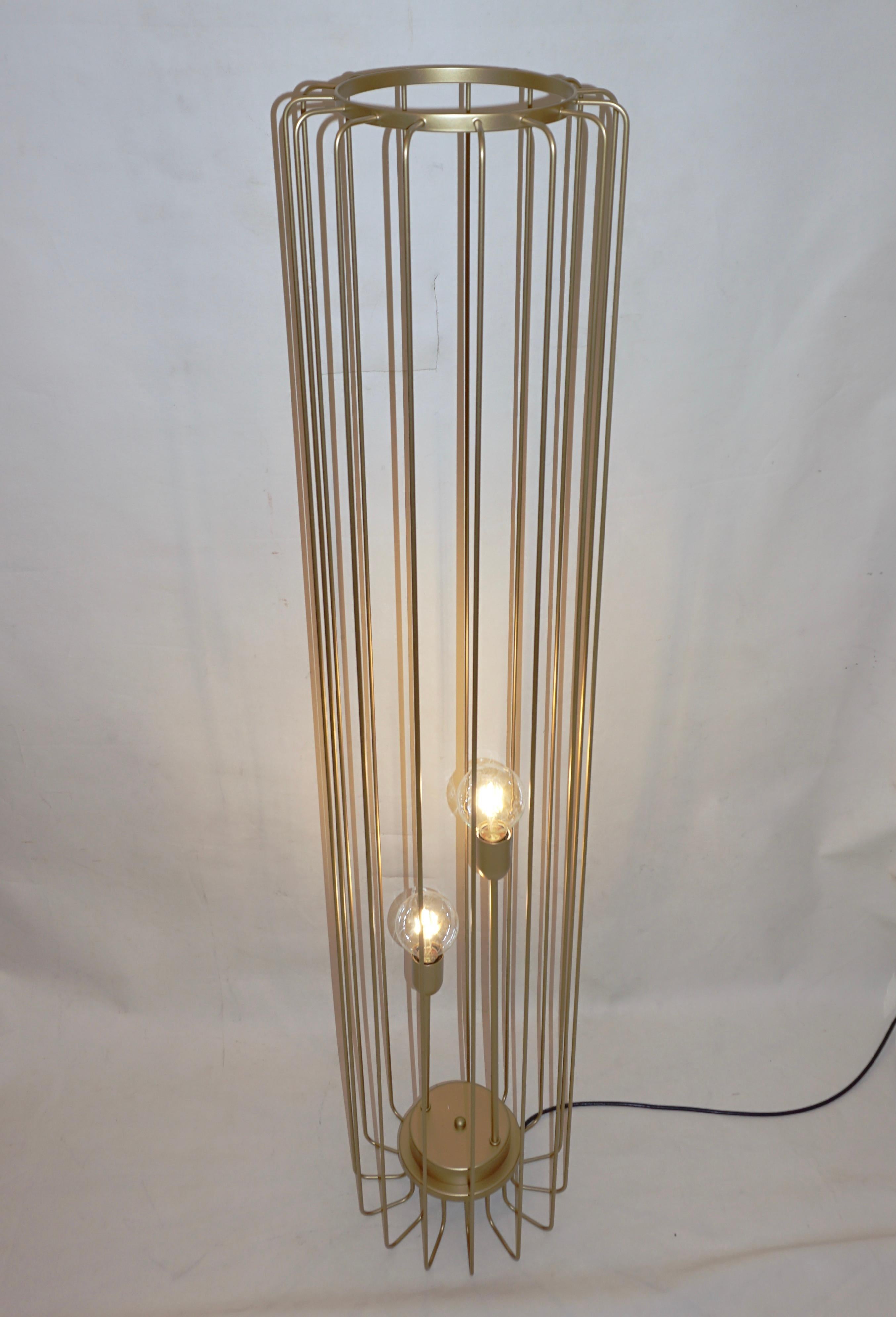 Cosulich Interiors Minimalist Italian Futurist Gold Steel Open Floor Lamp For Sale 6