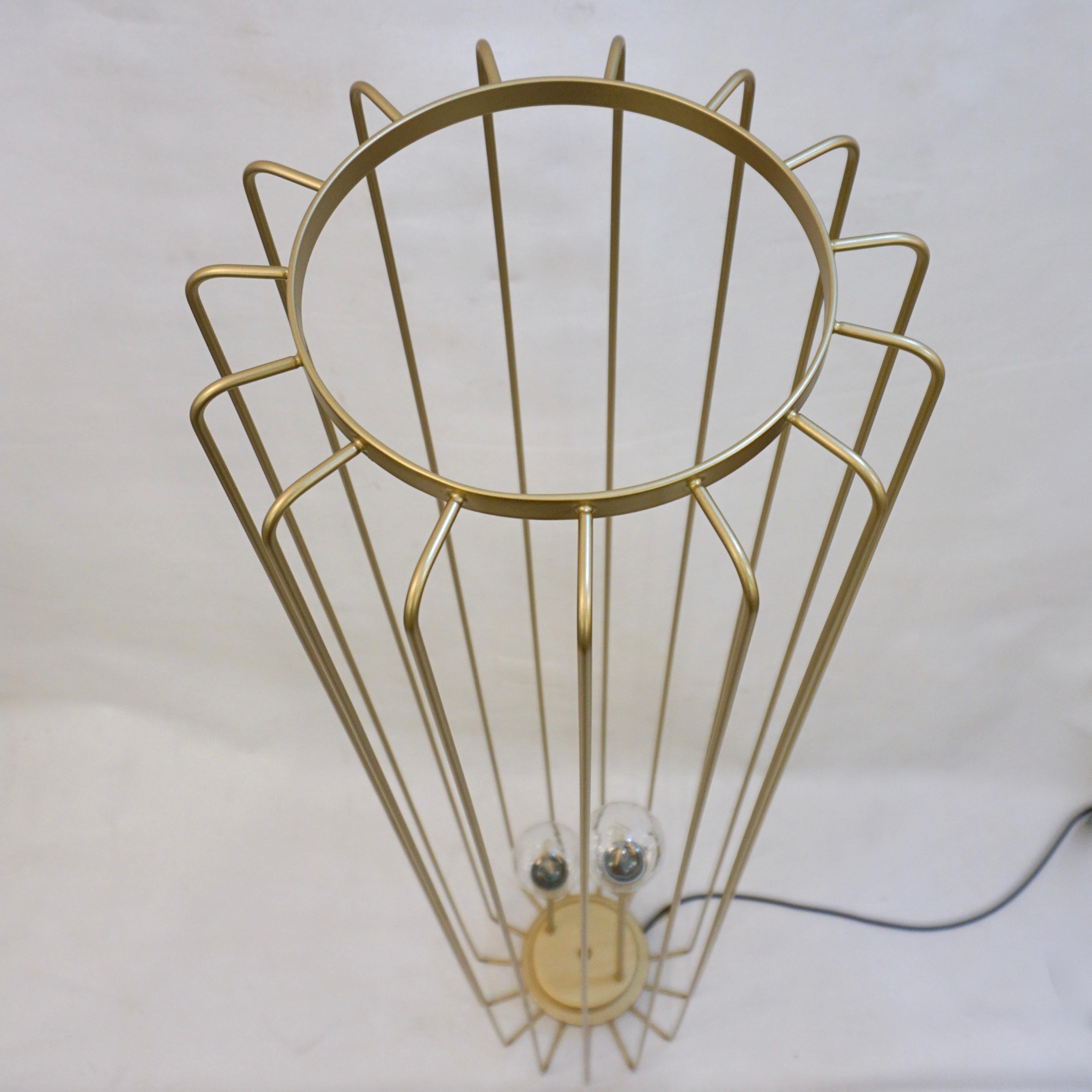 Cosulich Interiors Minimalist Italian Futurist Gold Steel Open Floor Lamp For Sale 9