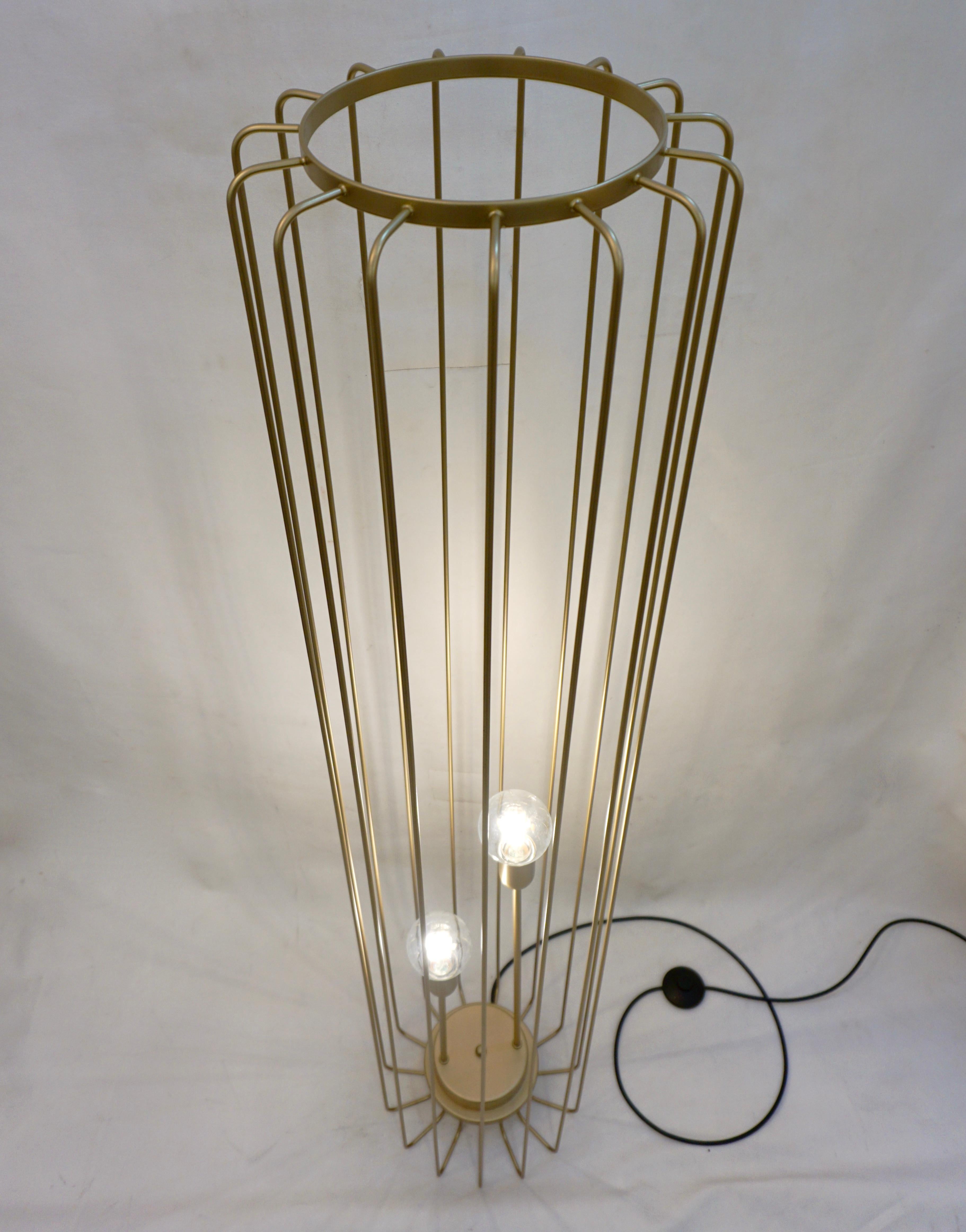 Organic Modern Cosulich Interiors Minimalist Italian Futurist Gold Steel Open Floor Lamp For Sale