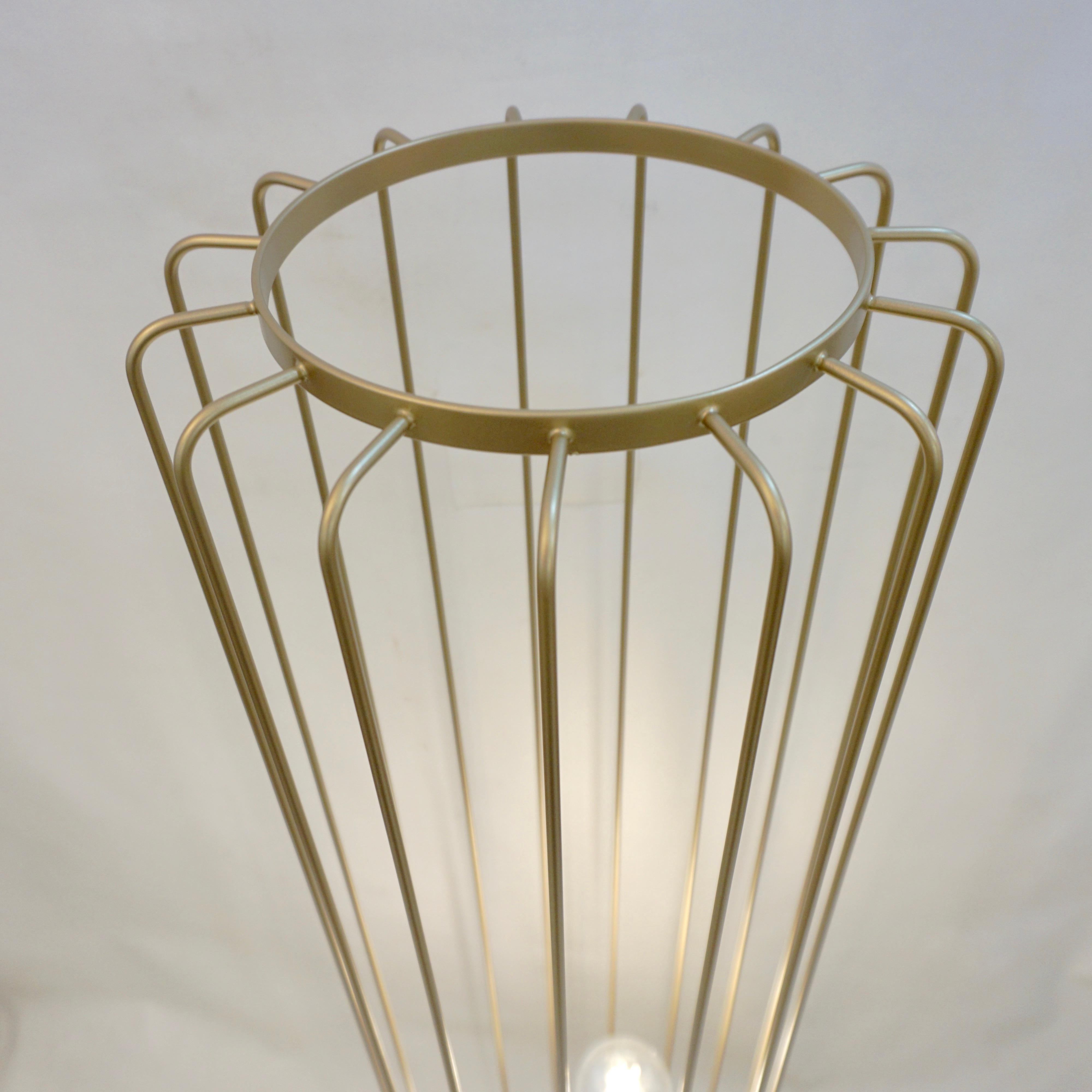 Lacquered Cosulich Interiors Minimalist Italian Futurist Gold Steel Open Floor Lamp For Sale