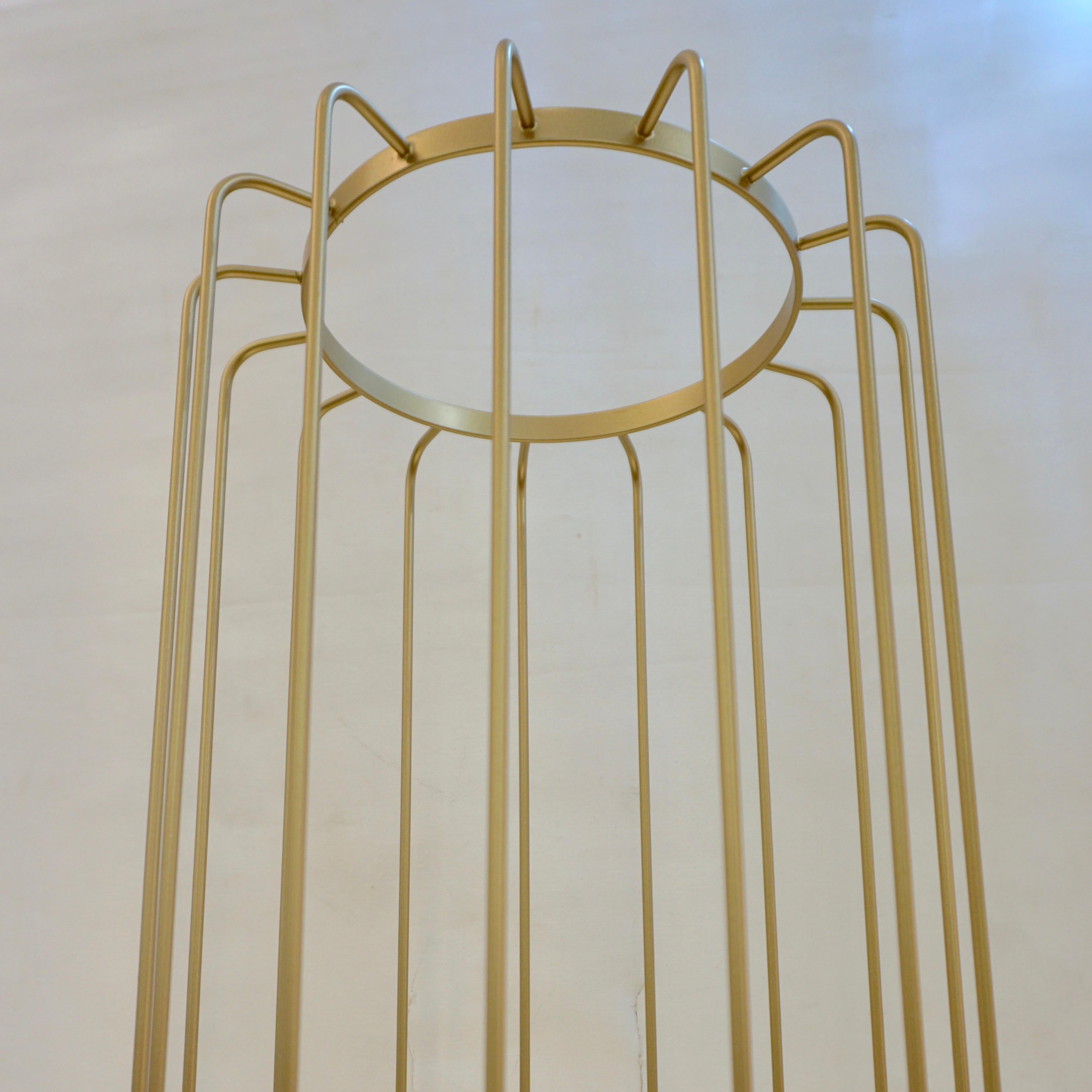Lacquered Cosulich Interiors Minimalist Italian Futurist Gold Steel Open Floor Lamp For Sale