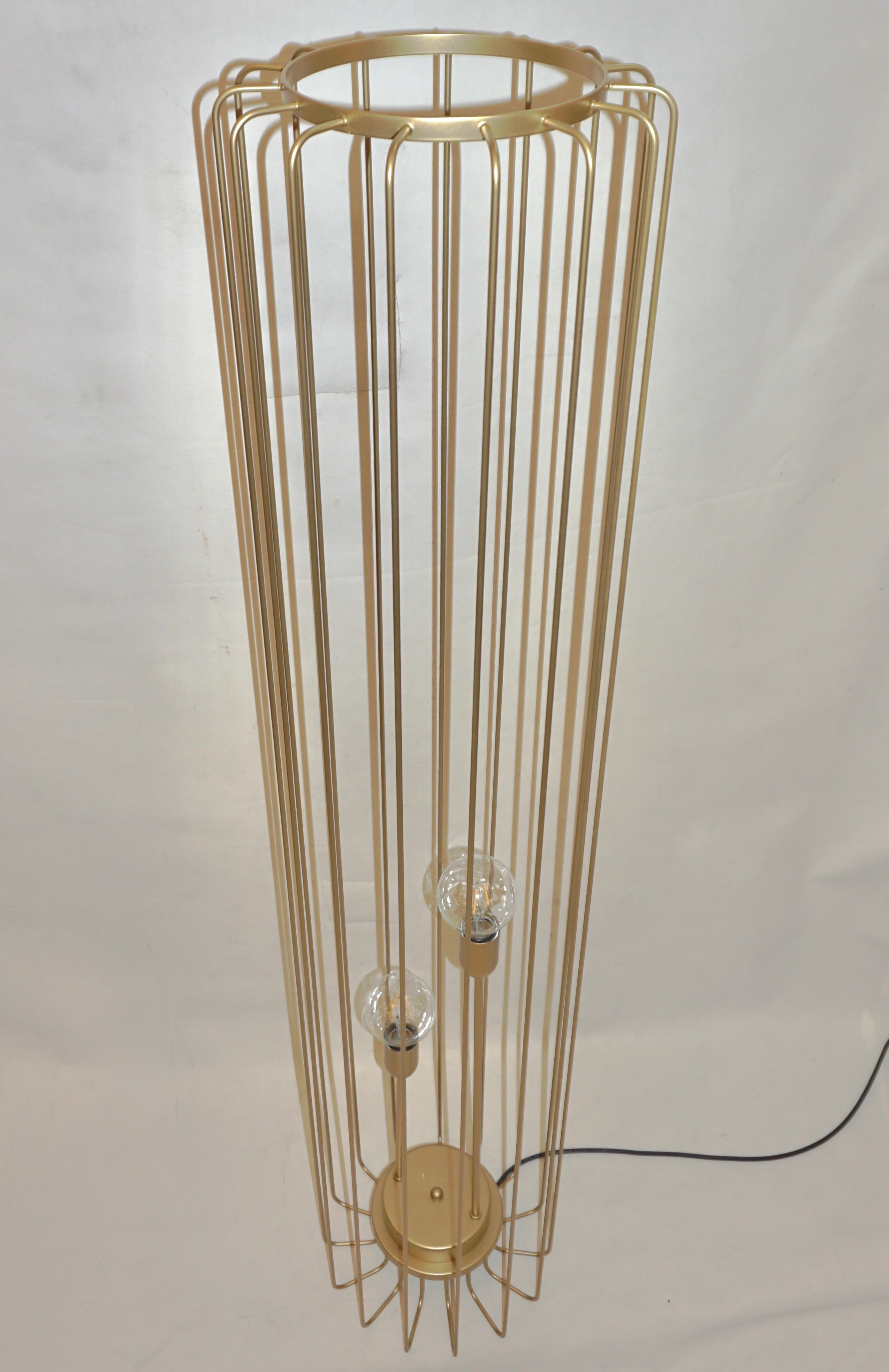 Cosulich Interiors Minimalist Italian Futurist Gold Steel Open Floor Lamp For Sale 1