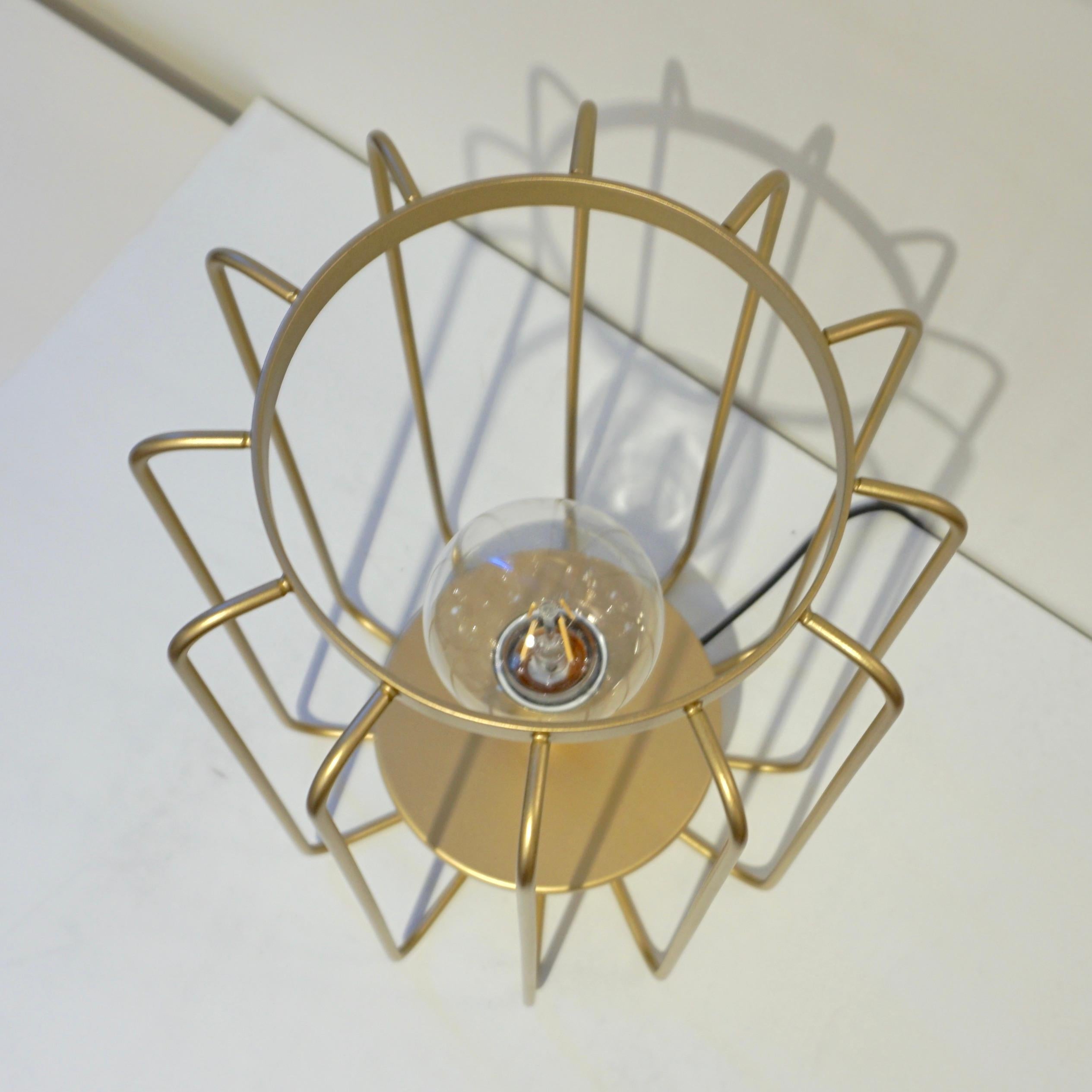 Cosulich Interiors Minimalist Italian Futurist Gold Brass Steel Open Table Lamp For Sale 4