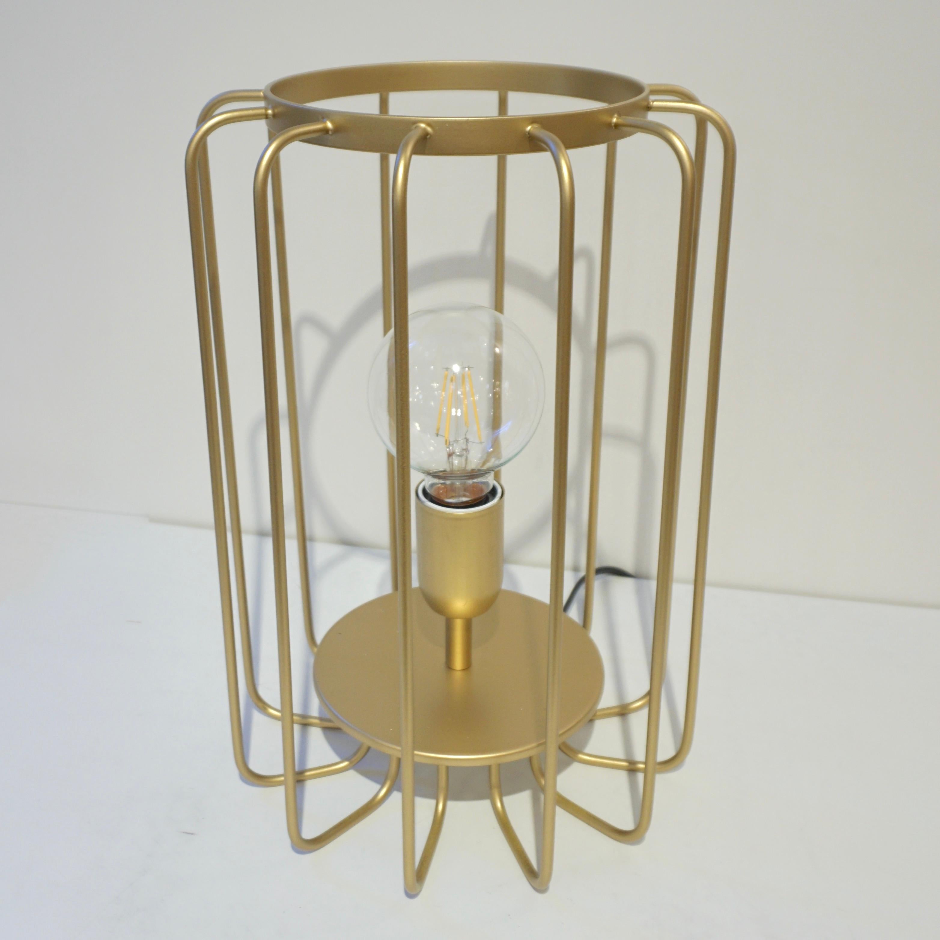Cosulich Interiors Minimalist Italian Futurist Gold Brass Steel Open Table Lamp For Sale 5