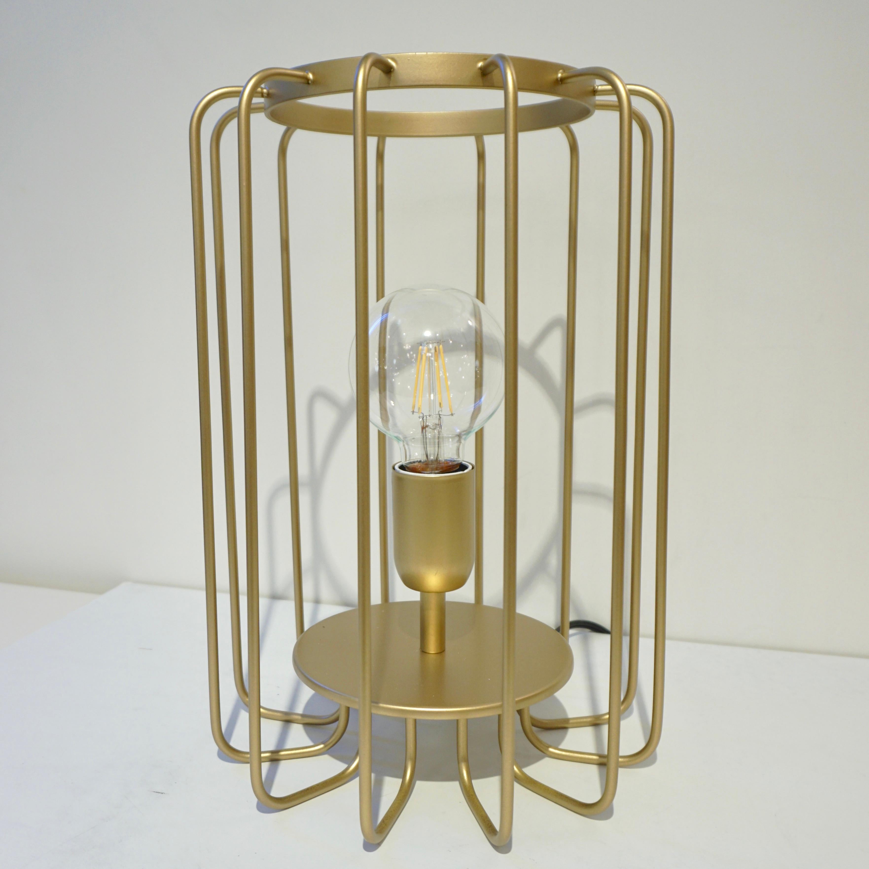 Cosulich Interiors Minimalist Italian Futurist Gold Brass Steel Open Table Lamp For Sale 5