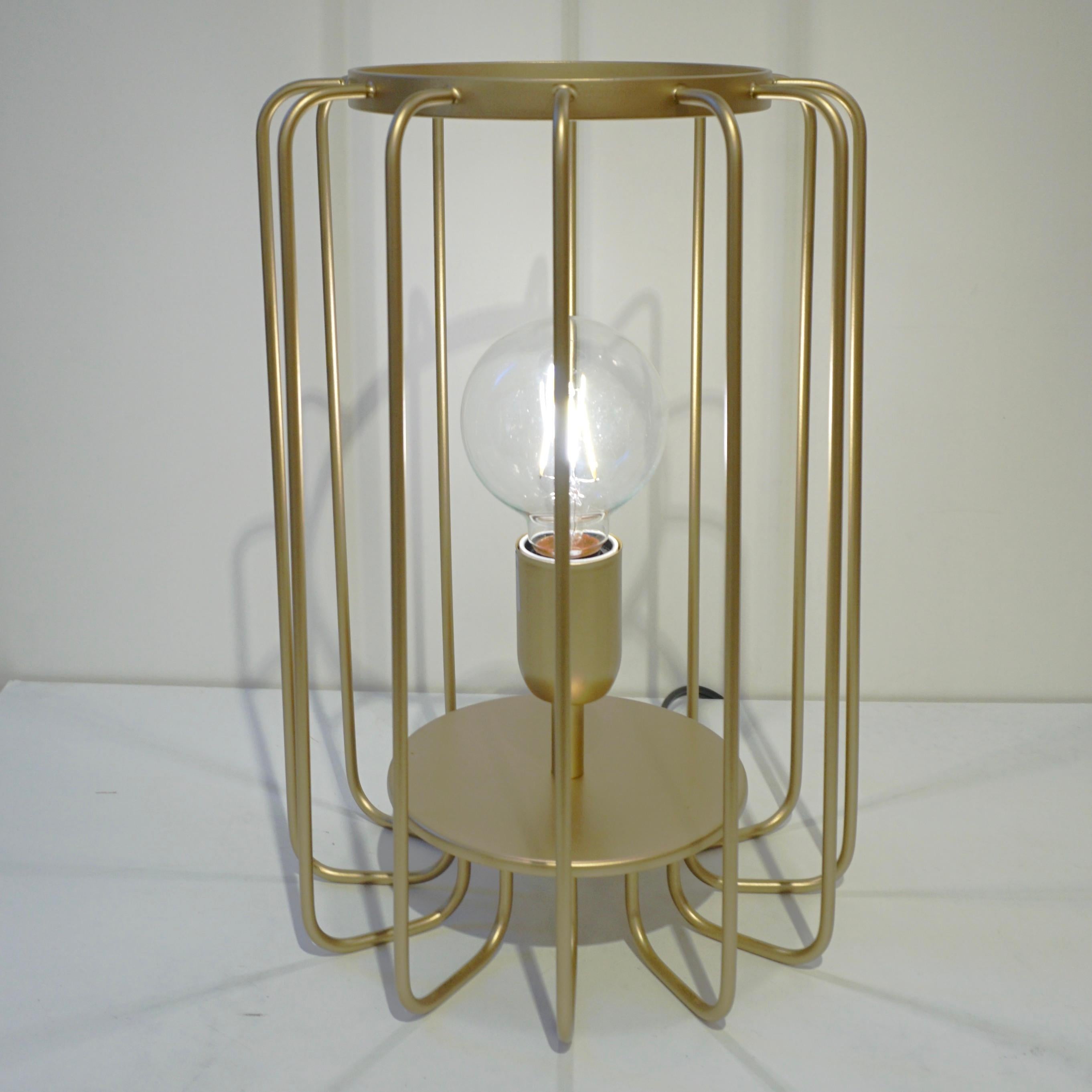 Cosulich Interiors Minimalist Italian Futurist Gold Brass Steel Open Table Lamp For Sale 6