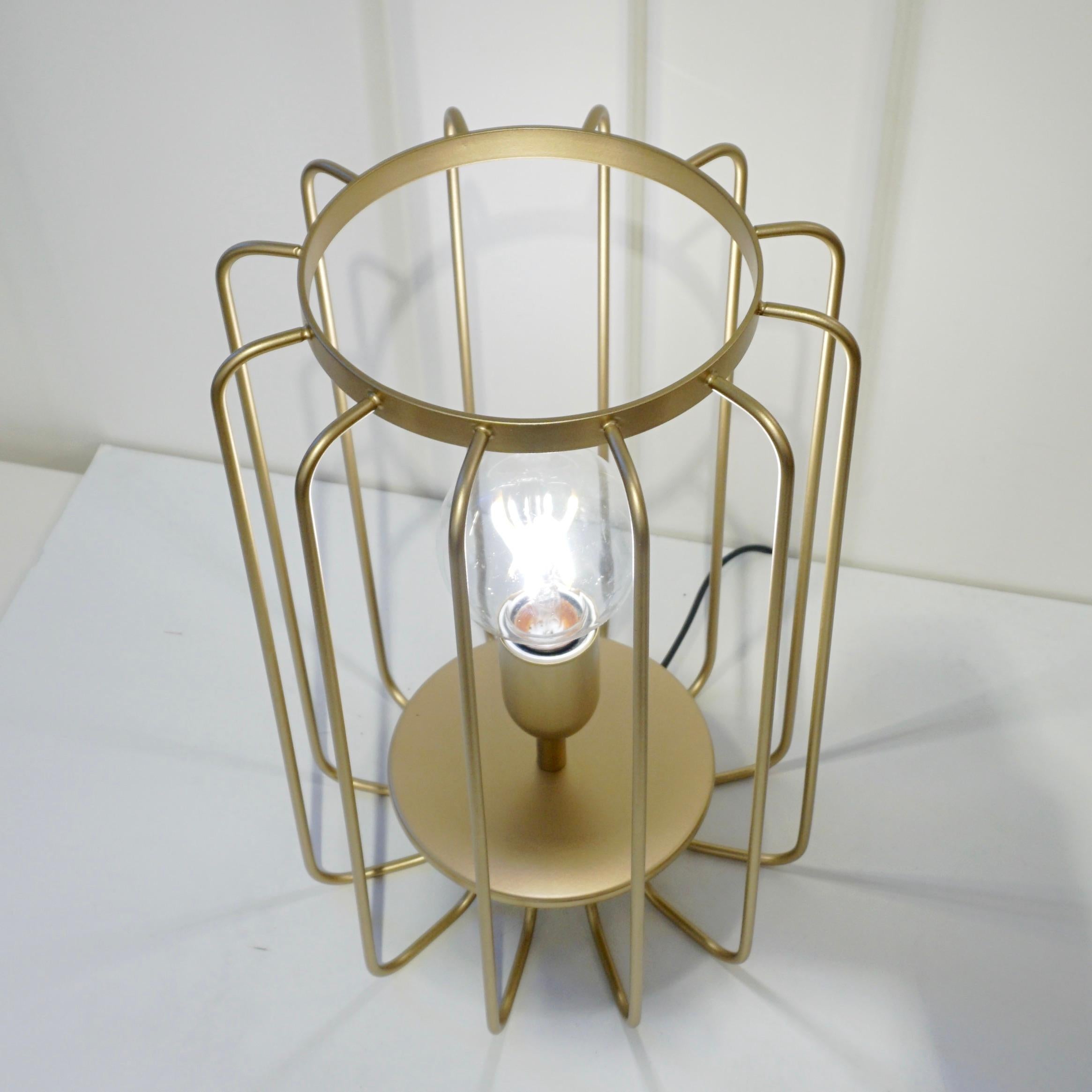 Organic Modern Cosulich Interiors Minimalist Italian Futurist Gold Brass Steel Open Table Lamp For Sale