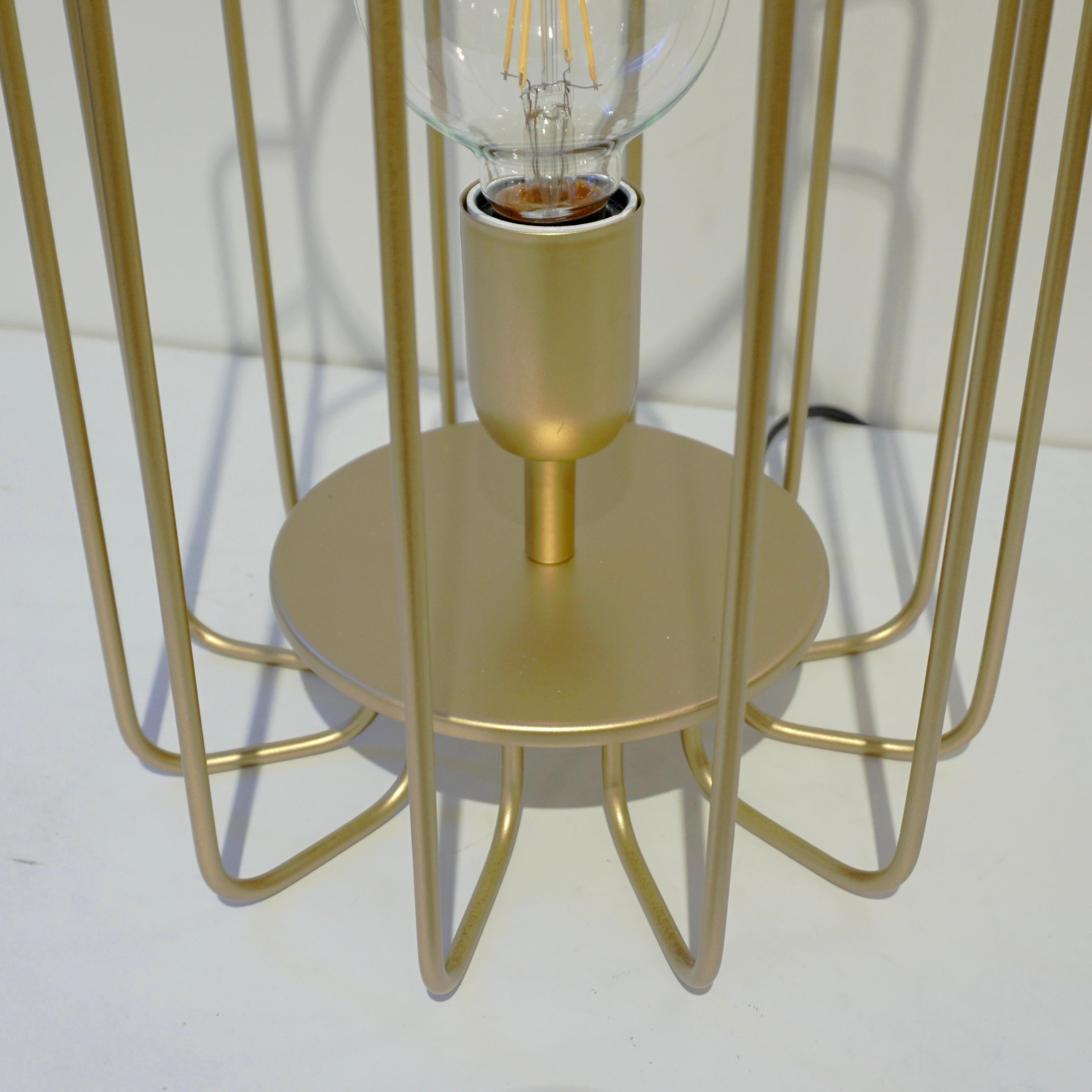 Cosulich Interiors Minimalist Italian Futurist Gold Brass Steel Open Table Lamp For Sale 1