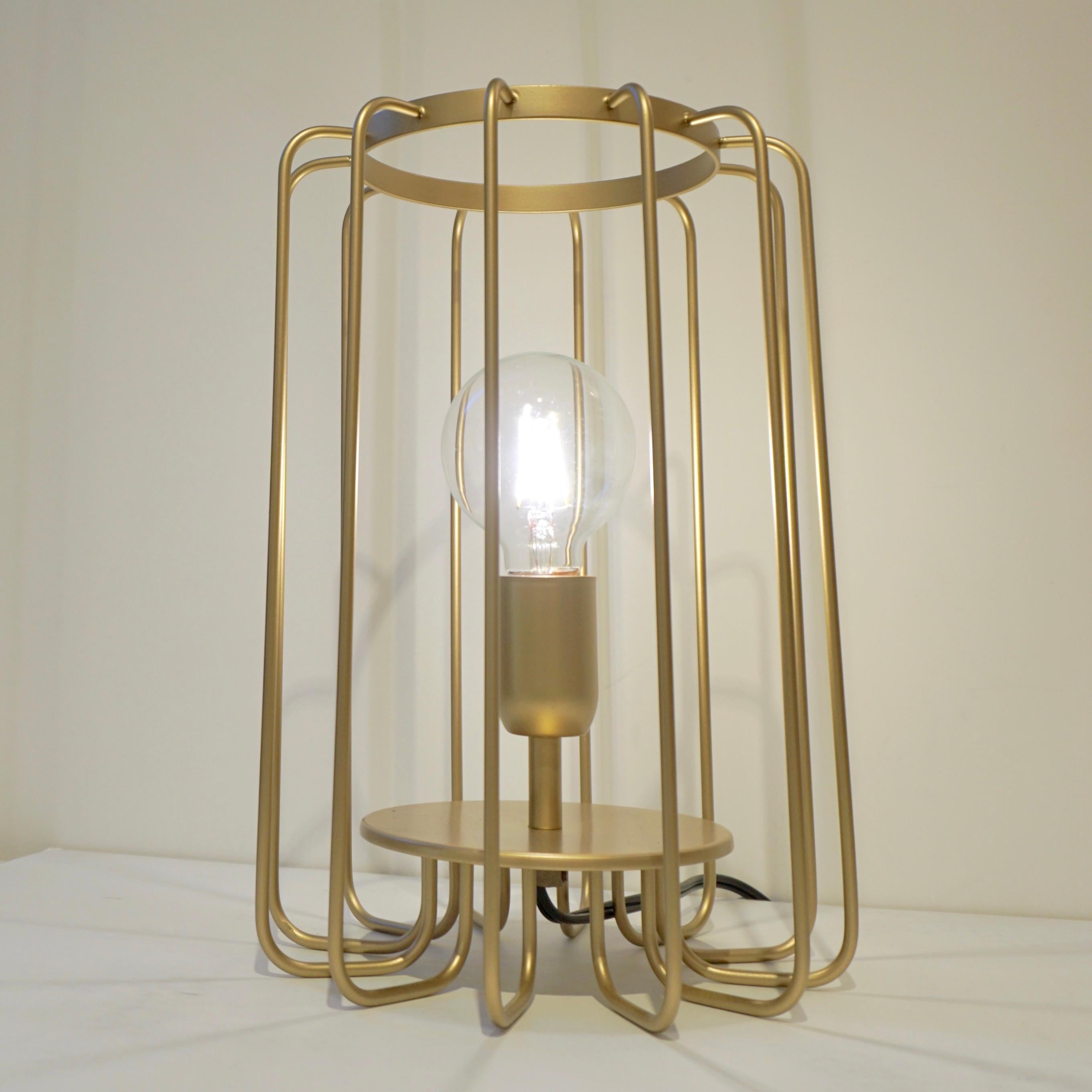Cosulich Interiors Minimalist Italian Futurist Gold Brass Steel Open Table Lamp For Sale 2