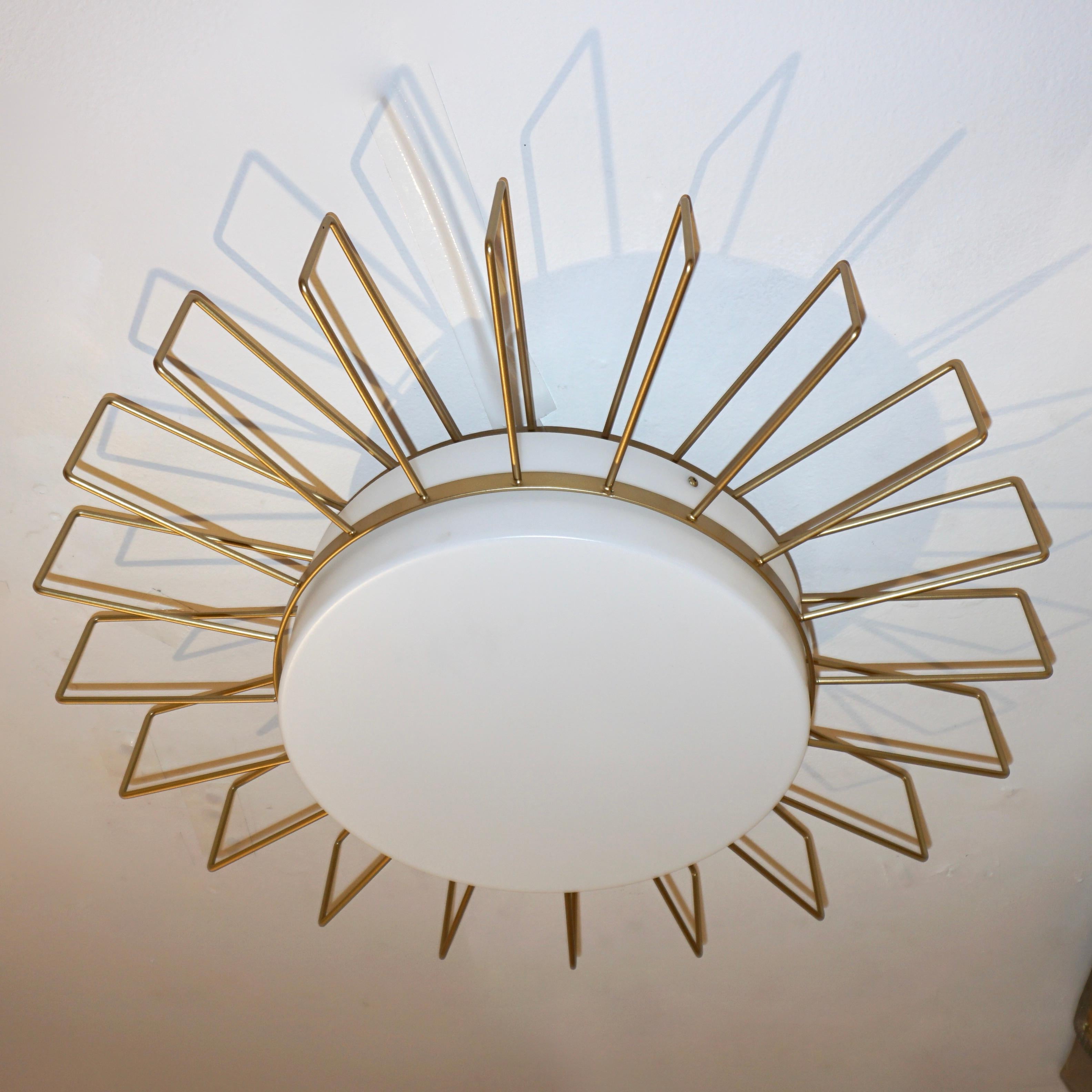 Cosulich Interiors Minimalist Italian Gold Steel Sunburst Pendant / Flushmount  For Sale 5