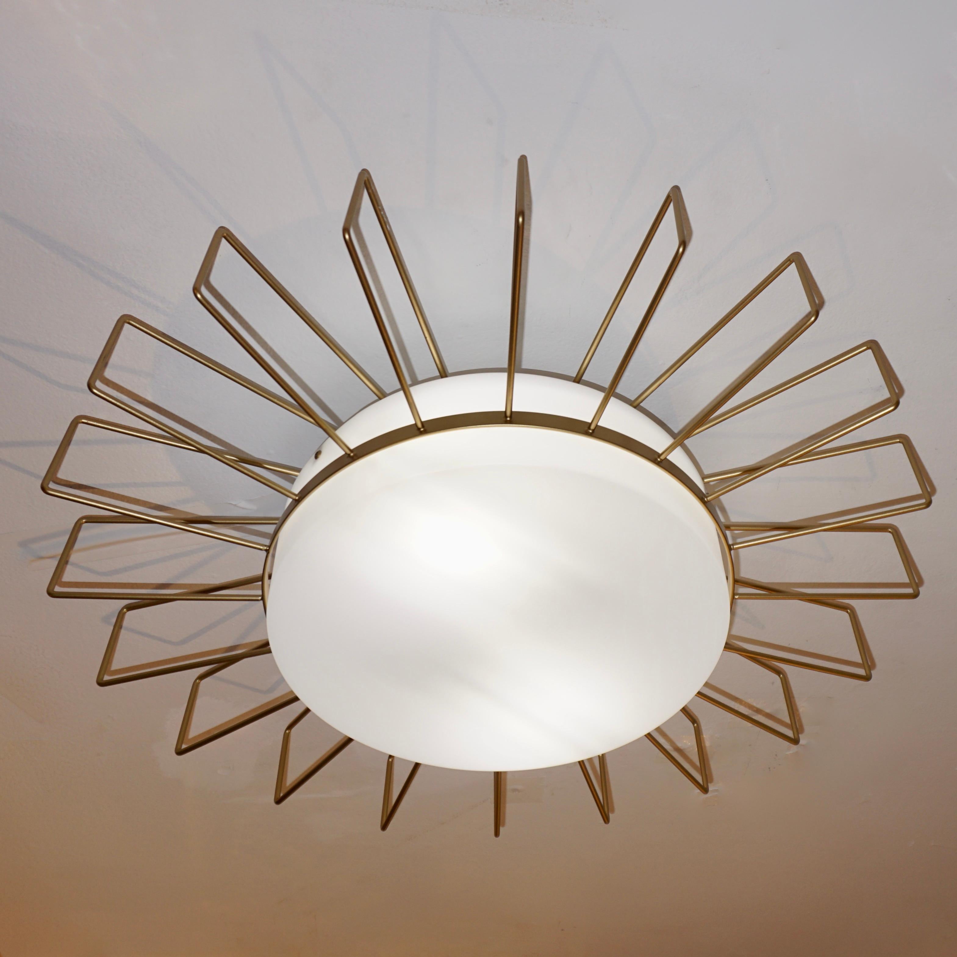 Cosulich Interiors Minimalist Italian Gold Steel Sunburst Pendant / Flushmount  In New Condition For Sale In New York, NY