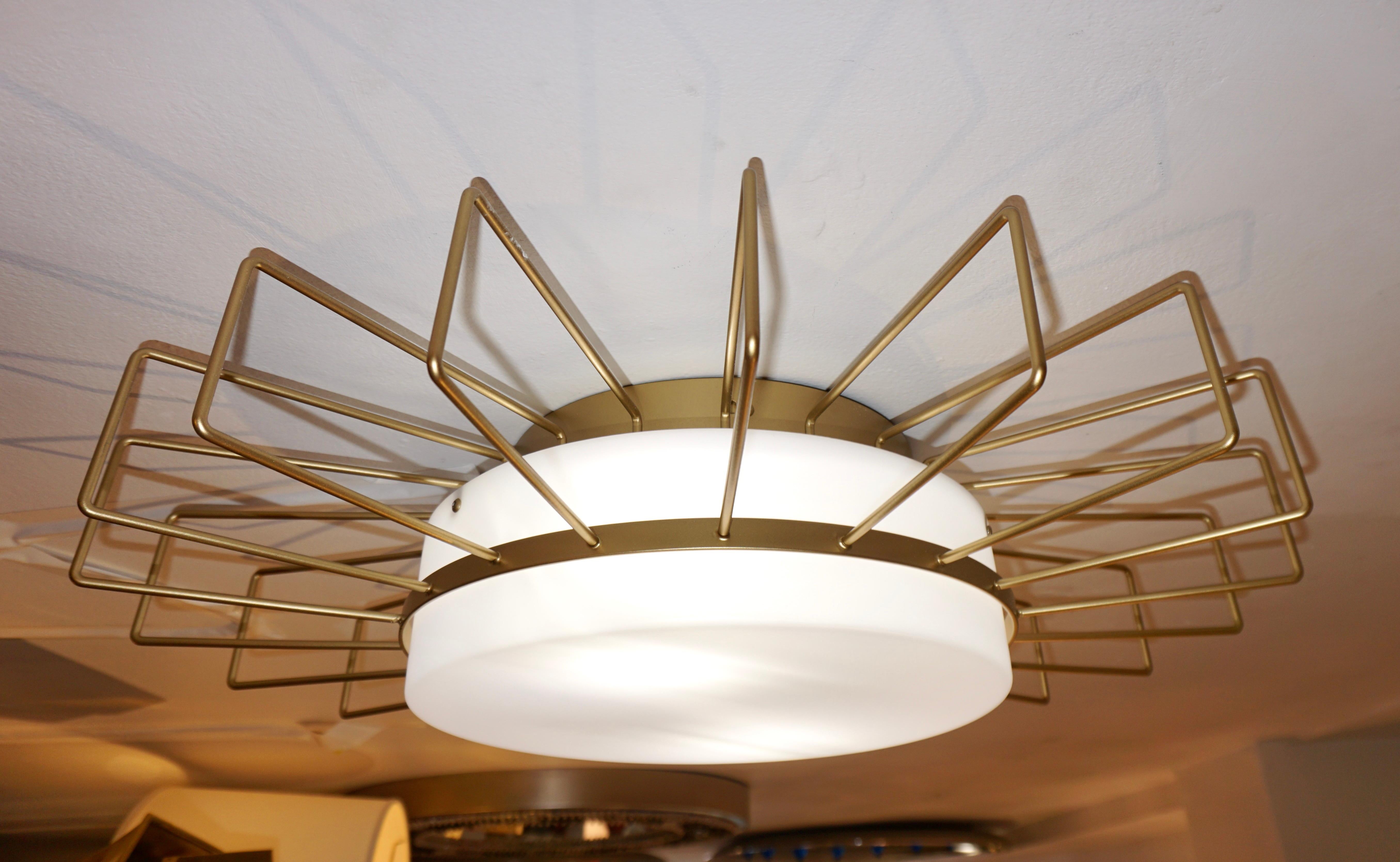 Contemporary Cosulich Interiors Minimalist Italian Gold Steel Sunburst Pendant / Flushmount  For Sale