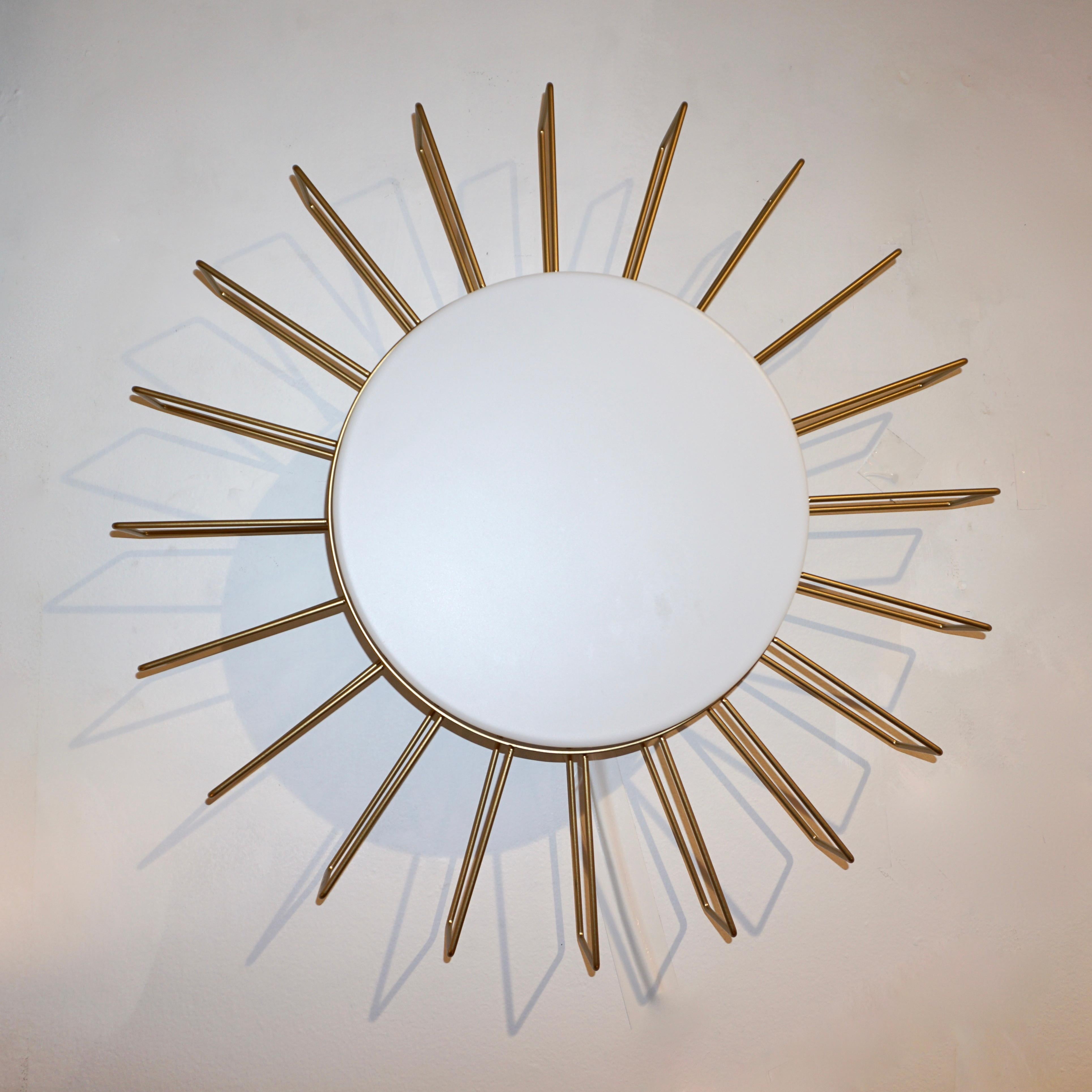 Resin Cosulich Interiors Minimalist Italian Gold Steel Sunburst Pendant / Flushmount  For Sale