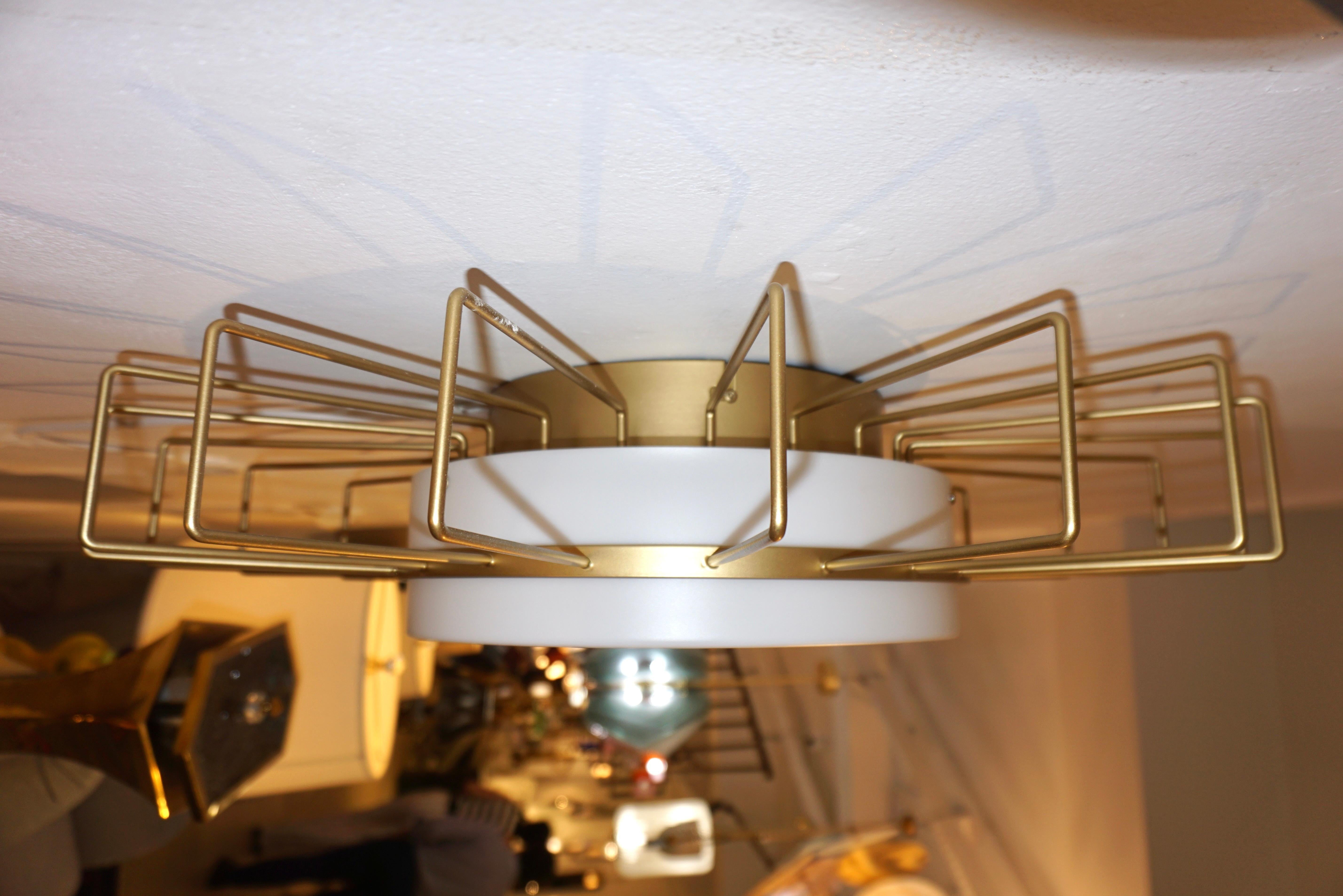Cosulich Interiors Minimalist Italian Gold Steel Sunburst Pendant / Flushmount  For Sale 1