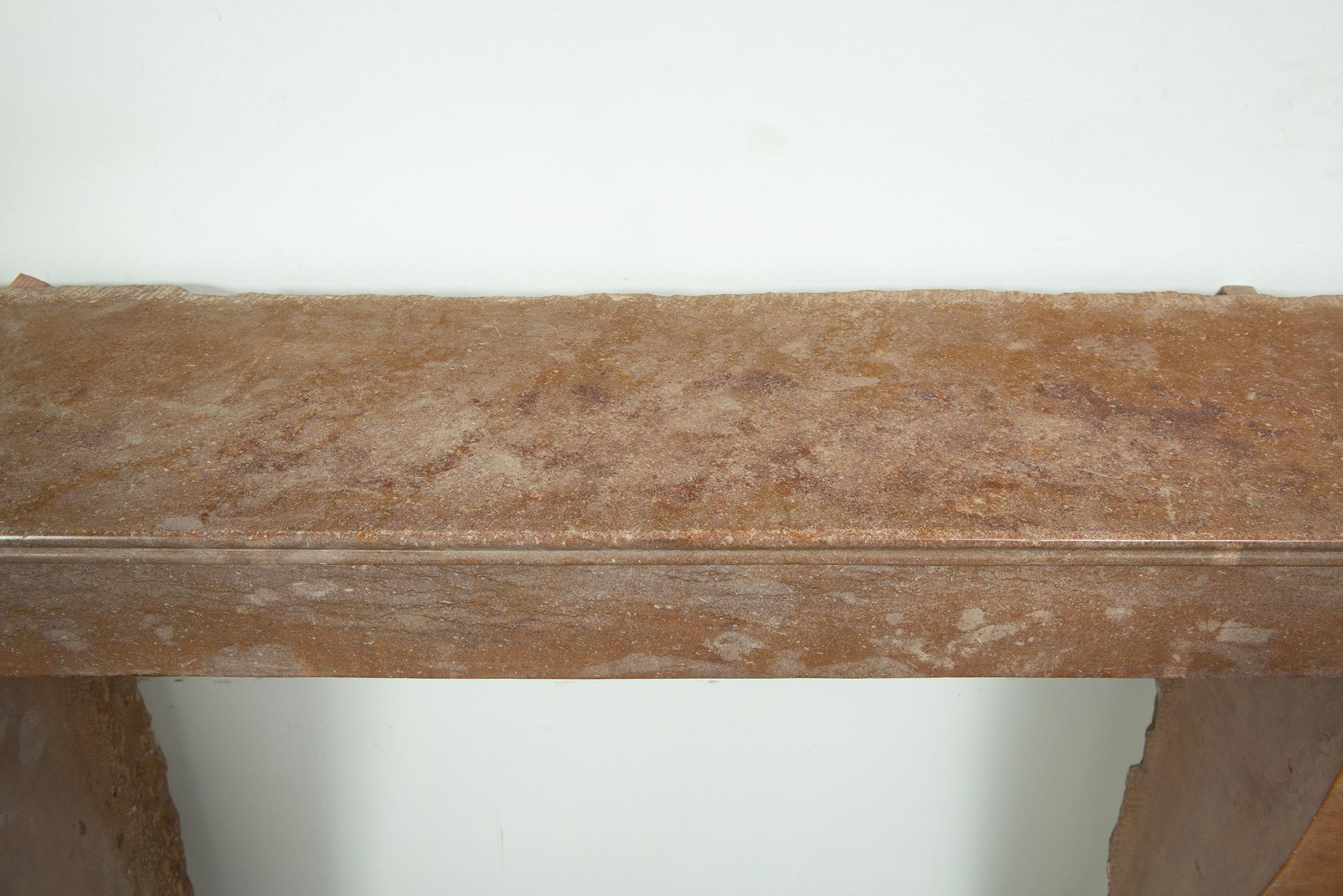 Cosy Colored French Style Limestone Fireplace with Hearth For Sale 6